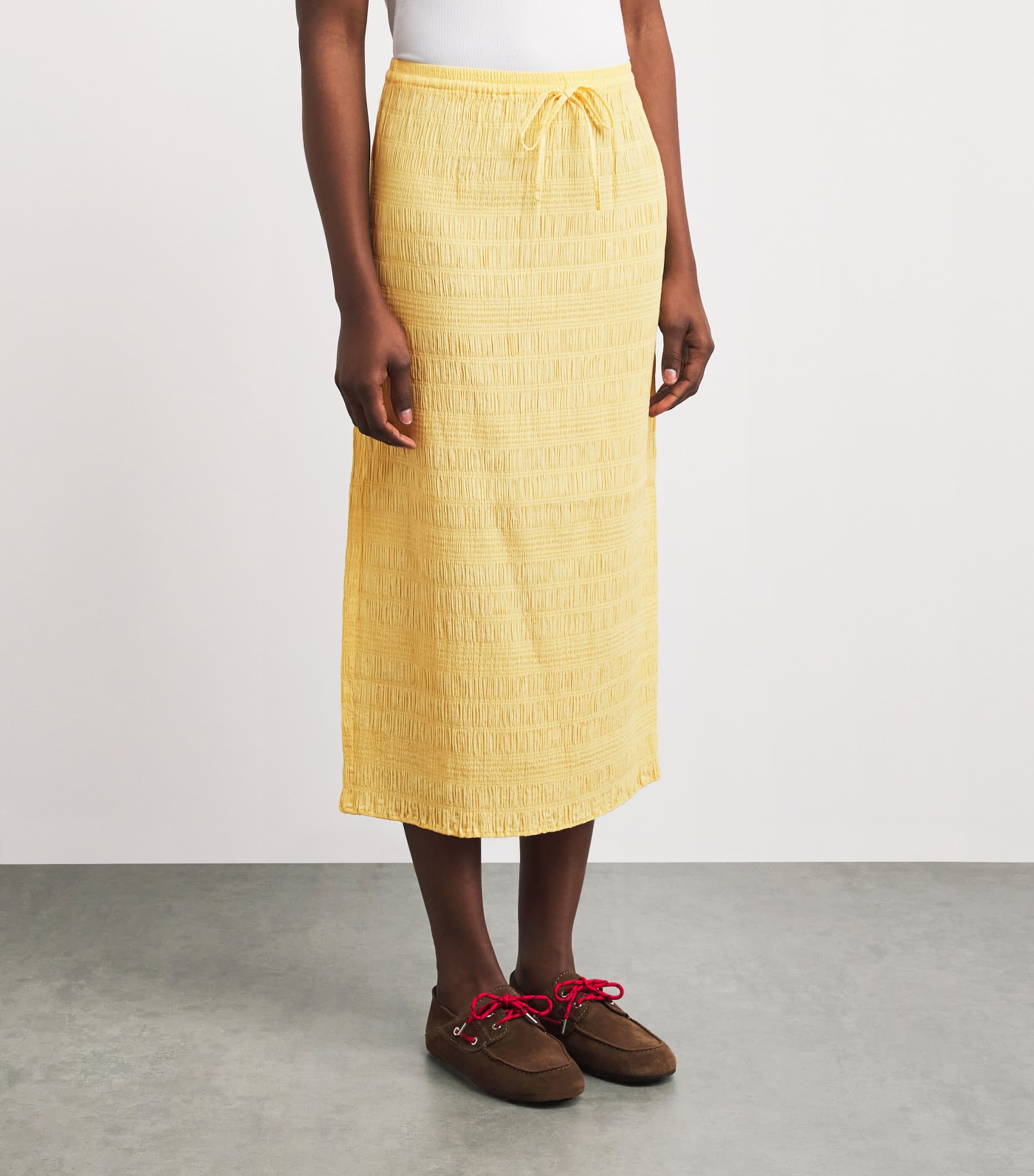 Polo Ralph Lauren Womens Smocked Midi Skirt Banana Peel Image 4