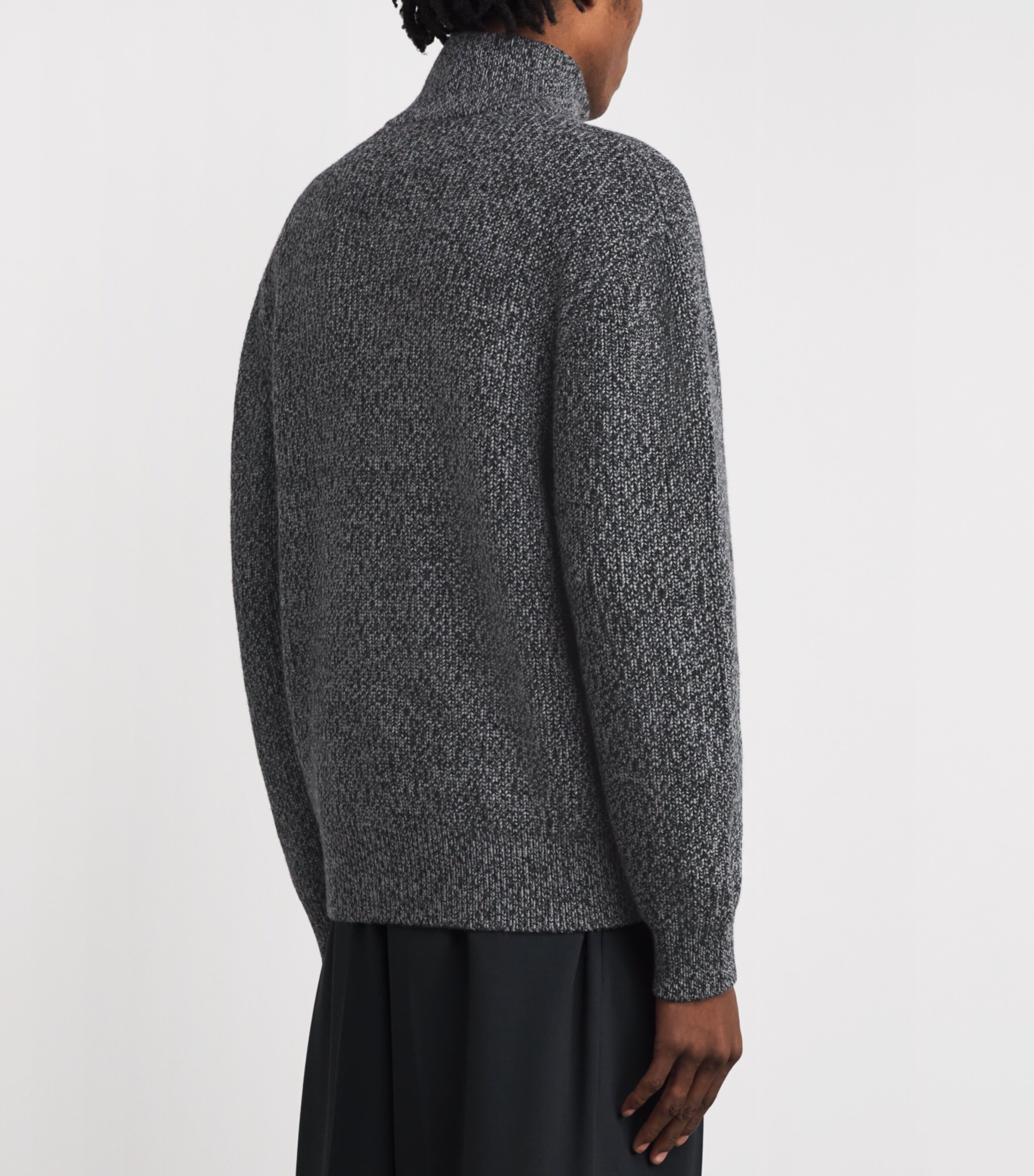 Merino Wool Quarter-Zip Sweater BLACK/GREY/ECRU Image 4