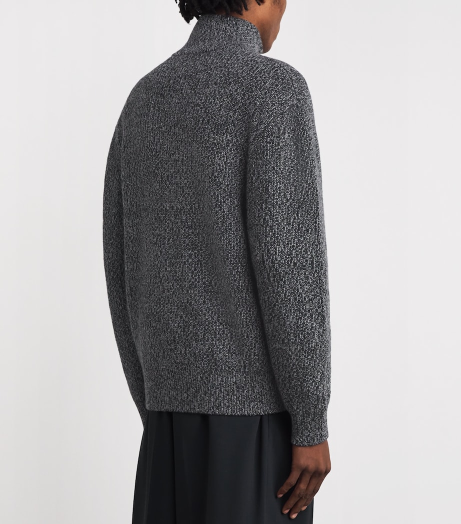 Merino Wool Quarter-Zip Sweater BLACK/GREY/ECRU Image 4