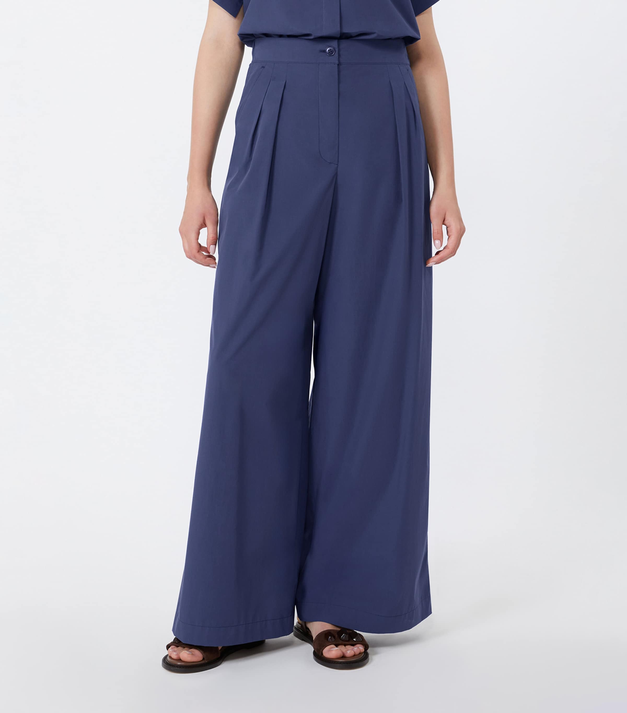 Weekend Max Mara Womens Grain de Poudre Pleated Trousers Navy Image 3
