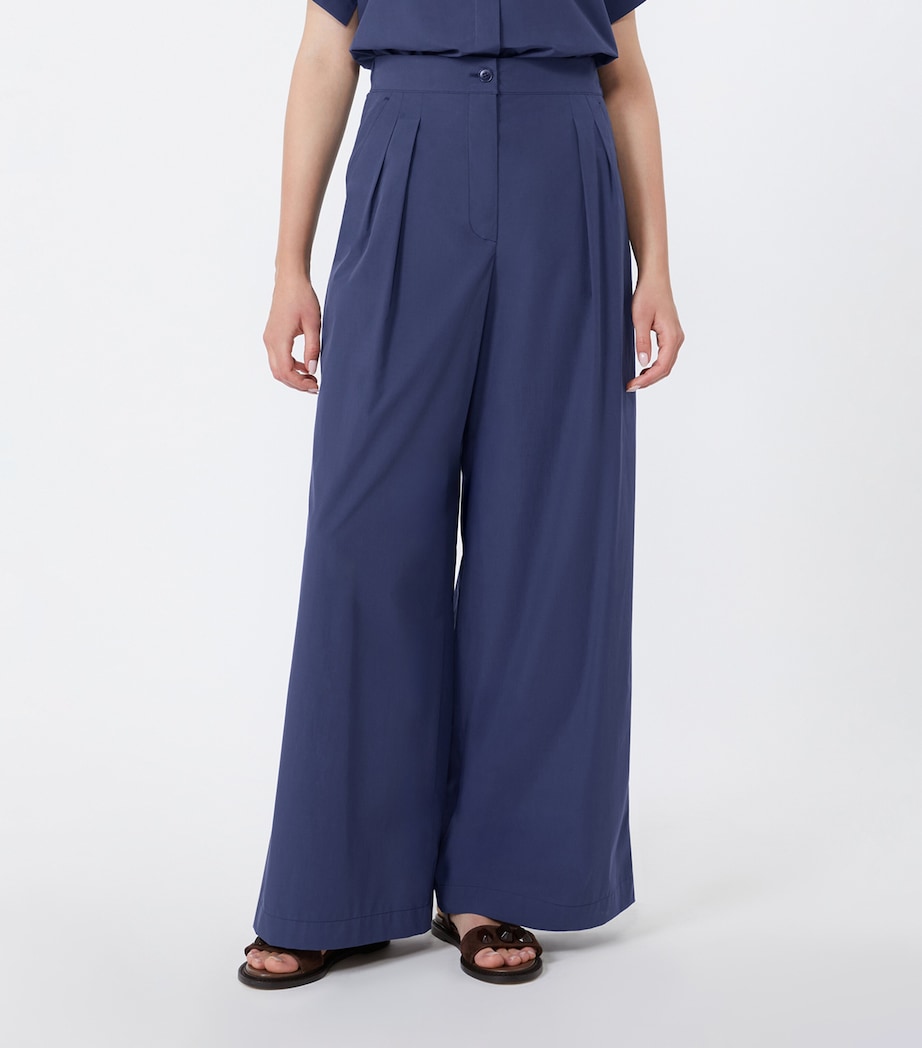 Weekend Max Mara Womens Grain de Poudre Pleated Trousers Navy Image 3