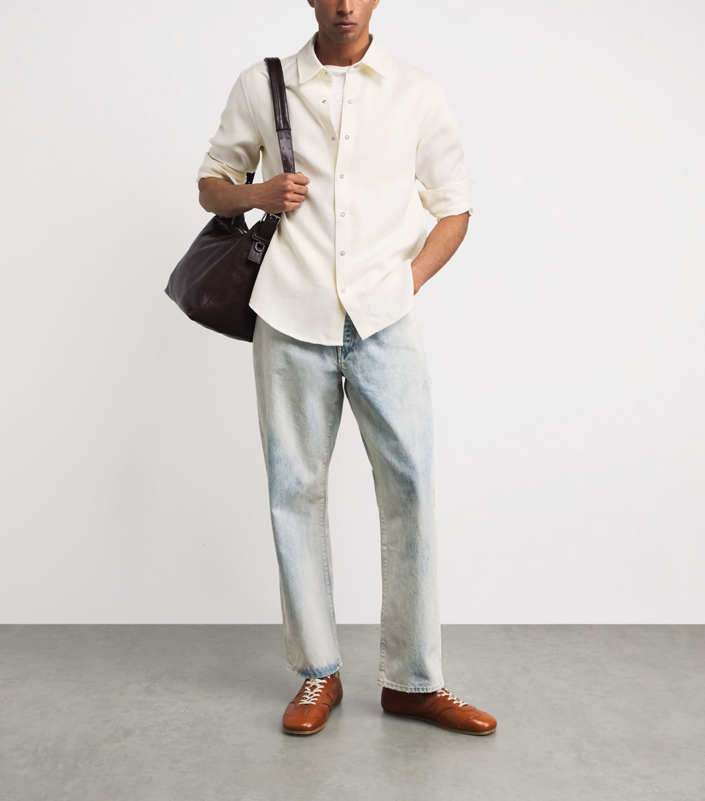 GOD'S TRUE CASHMERE Mens Linen Ivory Shirt Moonstone Image 2