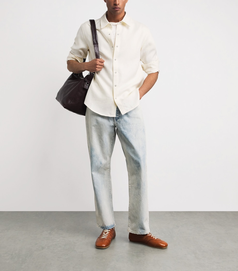 GOD'S TRUE CASHMERE Mens Linen Ivory Shirt Moonstone Image 2