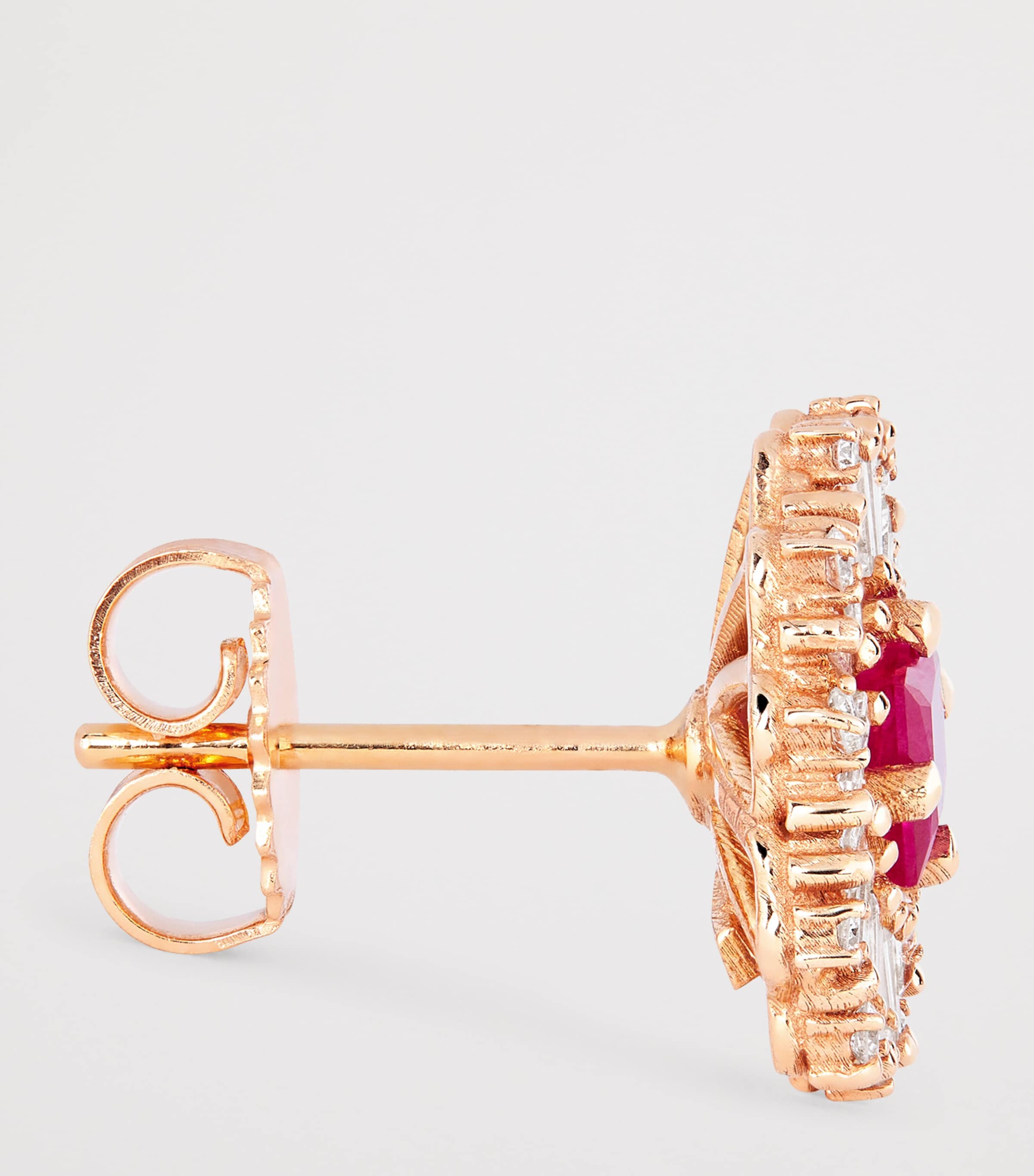 Rose Gold, Diamond and Ruby Princess Stud Earrings 18K RG/R Image 4