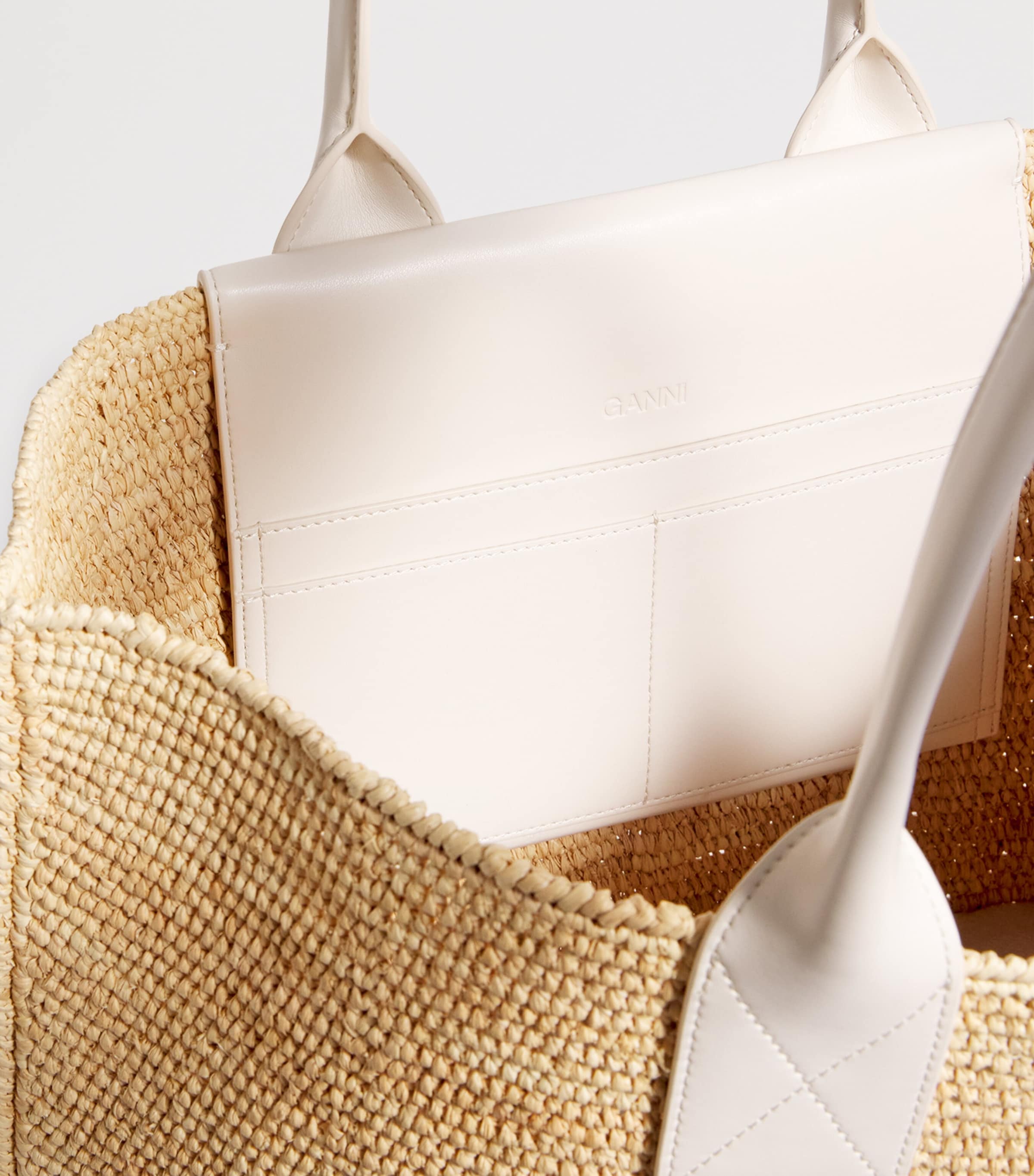GANNI White Medium Raffia-Leather Tote Bag | Harrods FR