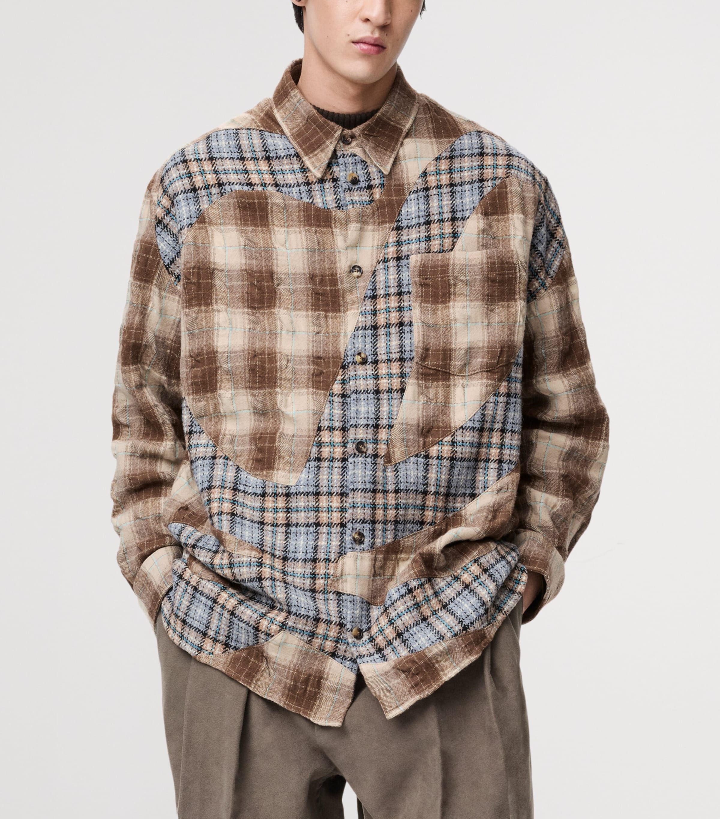 Wool-Blend Long-Sleeve Check Shirt BROWN/GREY Image 3