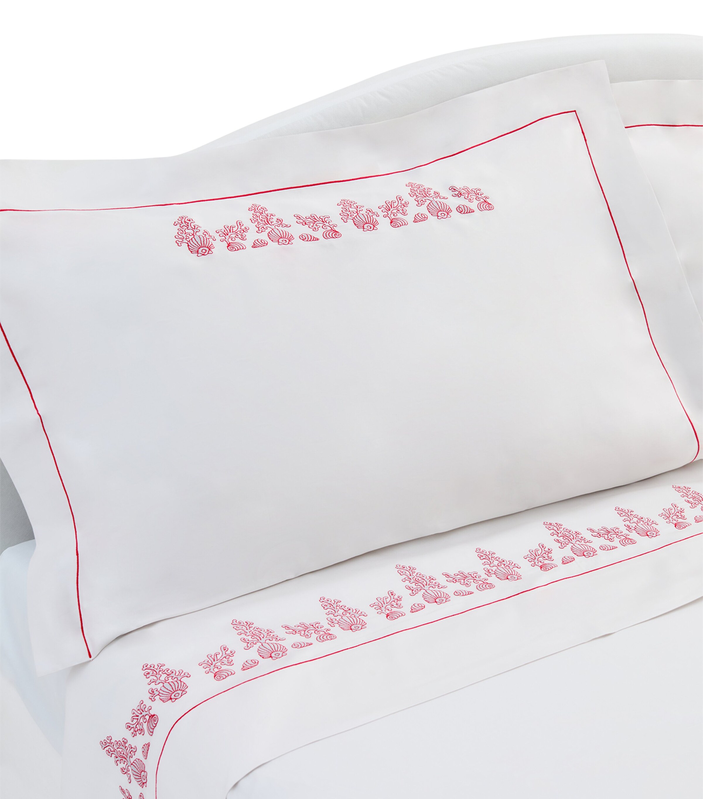Loretta Caponi Cotton Coral and Shells Flat Sheet (270cm x 300cm) Light Grey Image 4