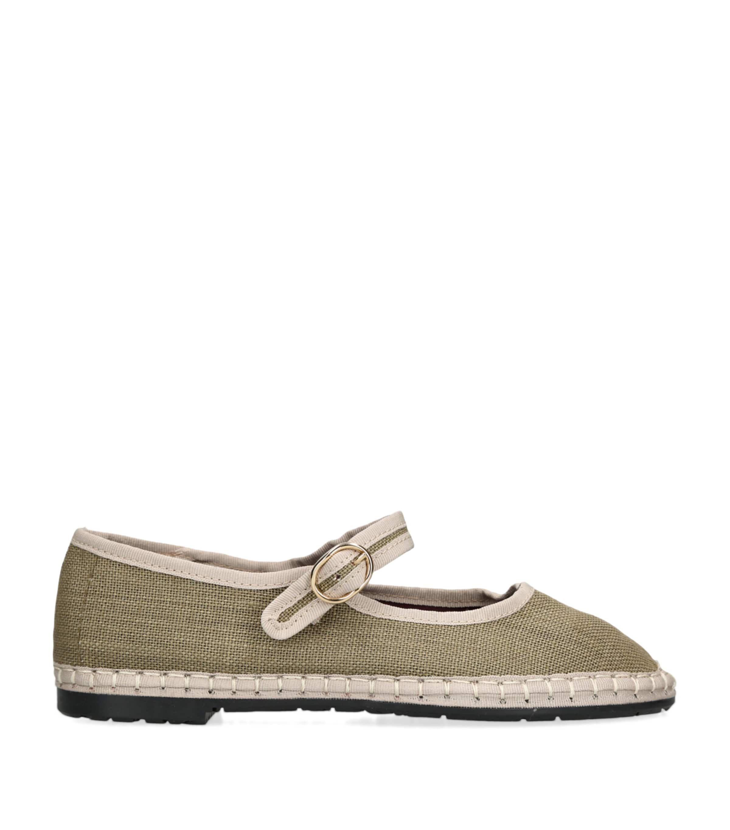 Flabelus Womens Khaki Ishmael Single-strap Linen Mary Jane Flats In Green