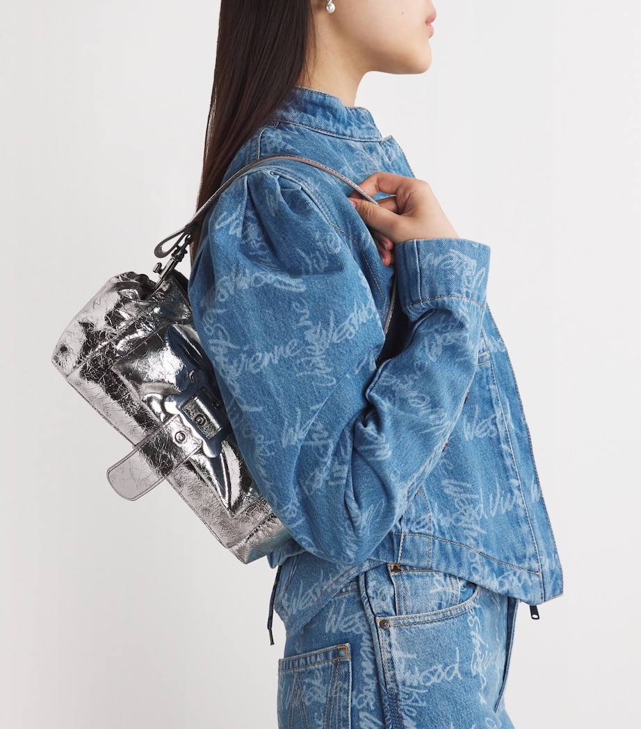 Metallic Leather Hazel Top-Handle Bag Q401 SILVER Image 5