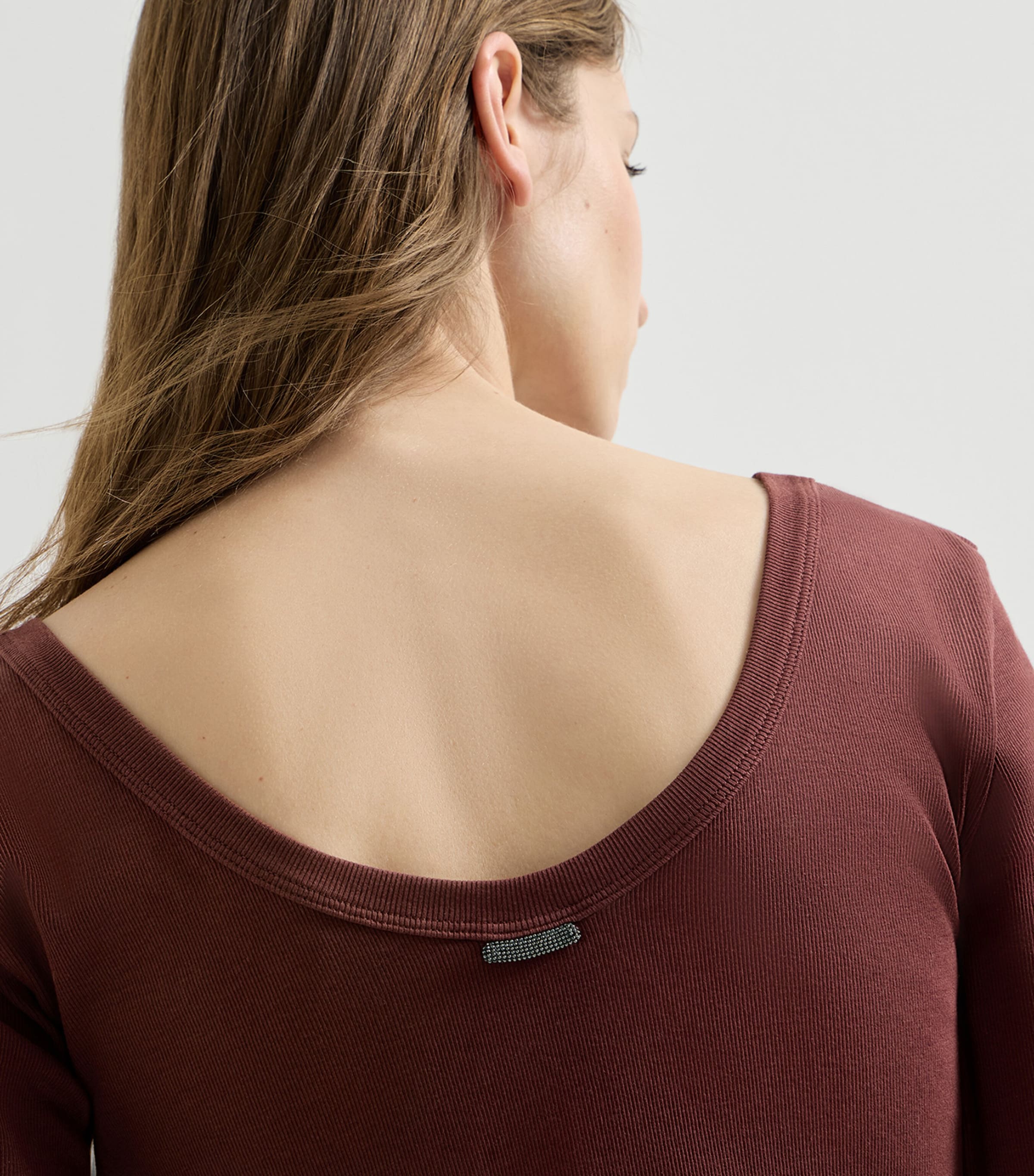 Brunello Cucinelli Womens Stretch-Cotton Scoop-Neck T-Shirt Cabernet Image 6