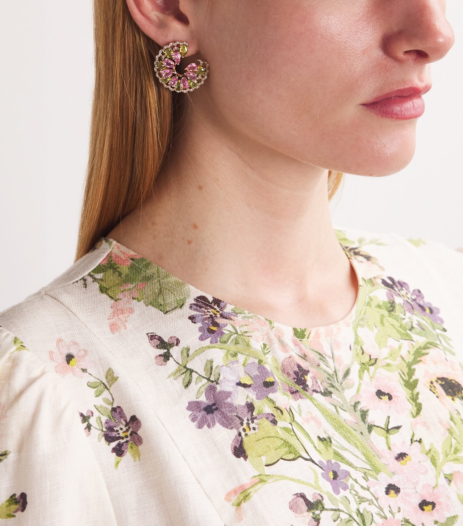 Rose Gold, Diamond, Pink Sapphire and Peridot Secret Garden Peacock Earrings ROSE GOLD Image 2