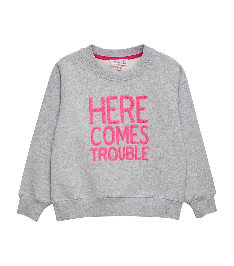 Here Comes Trouble Sweatshirt (6-11 Years) GREY/PINK Image 1