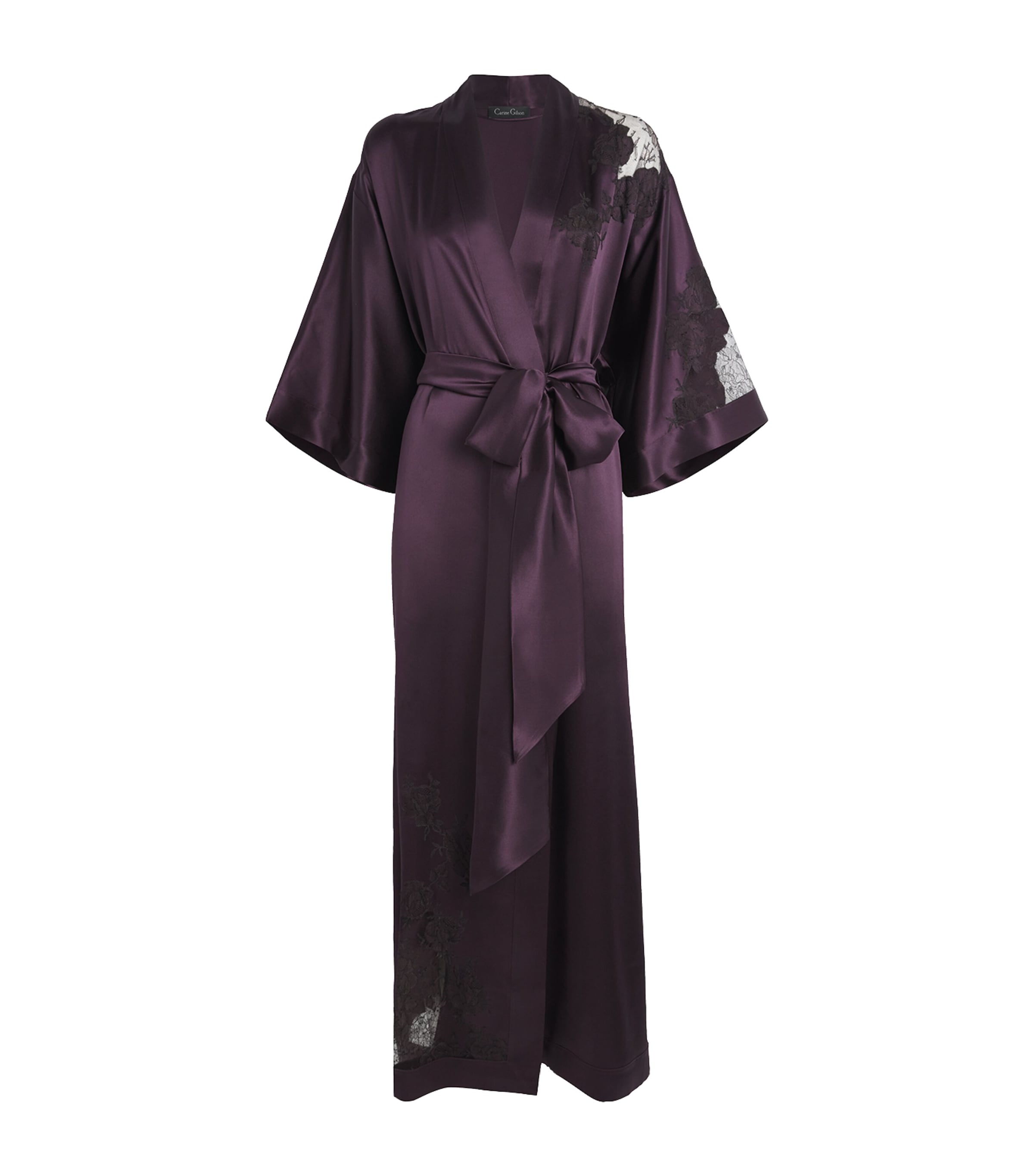 Carine Gilson Silk Lace-detail Long Robe In Purple