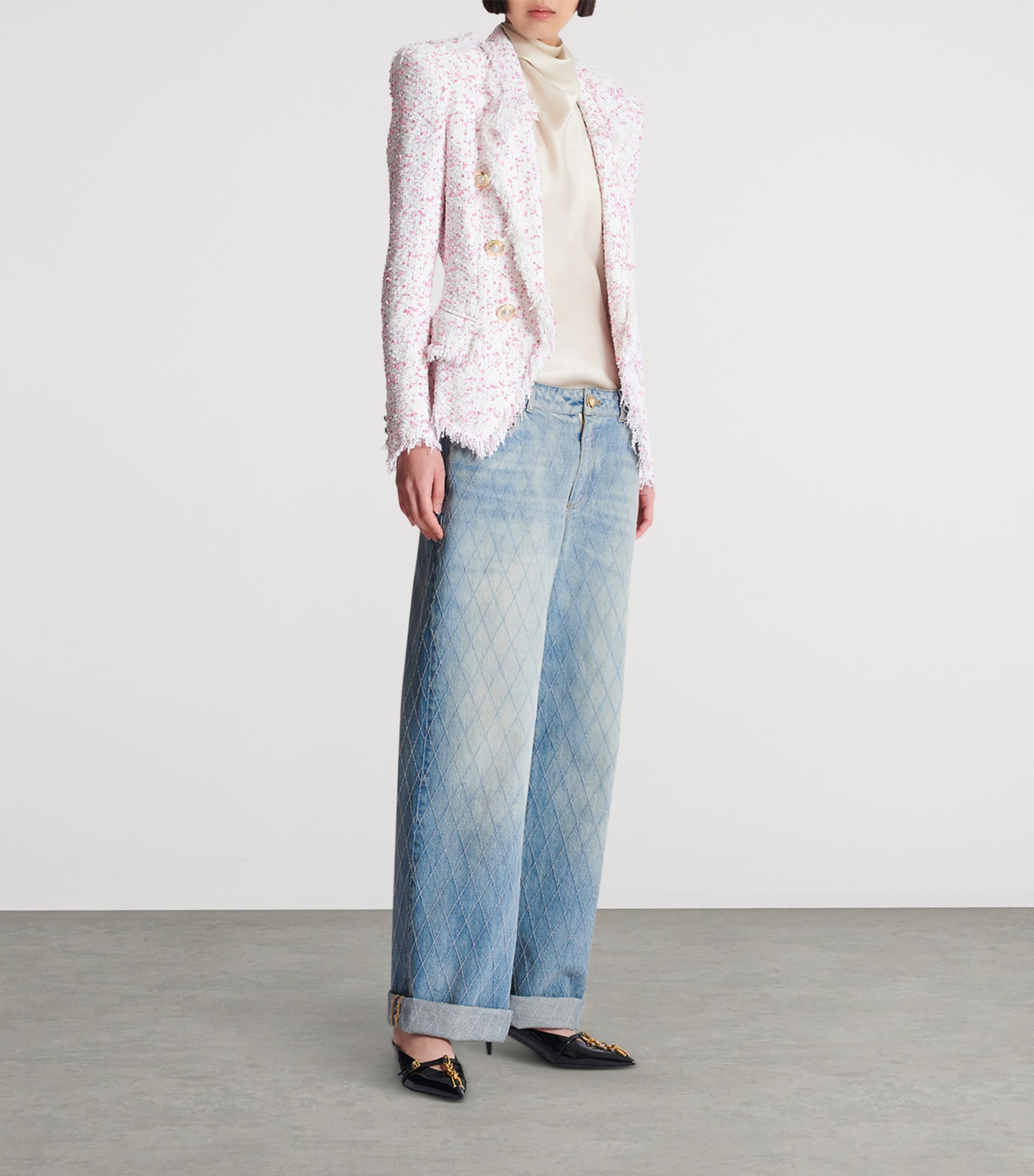 Tweed Frayed Blazer GRD BLANC/ROSE Image 5