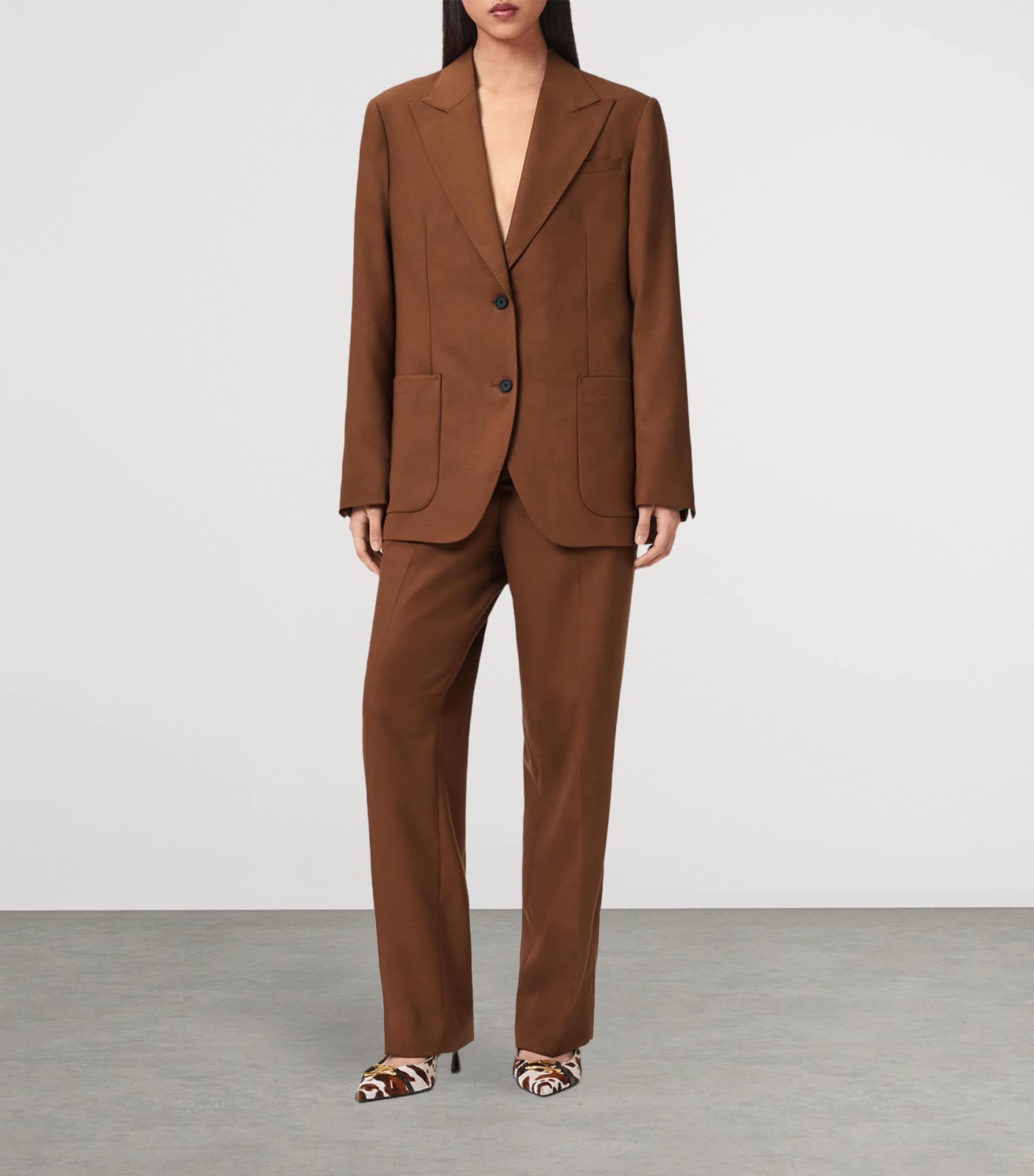 AllSaints Womens Wool-Blend Beck Blazer Cognac Brown Image 2