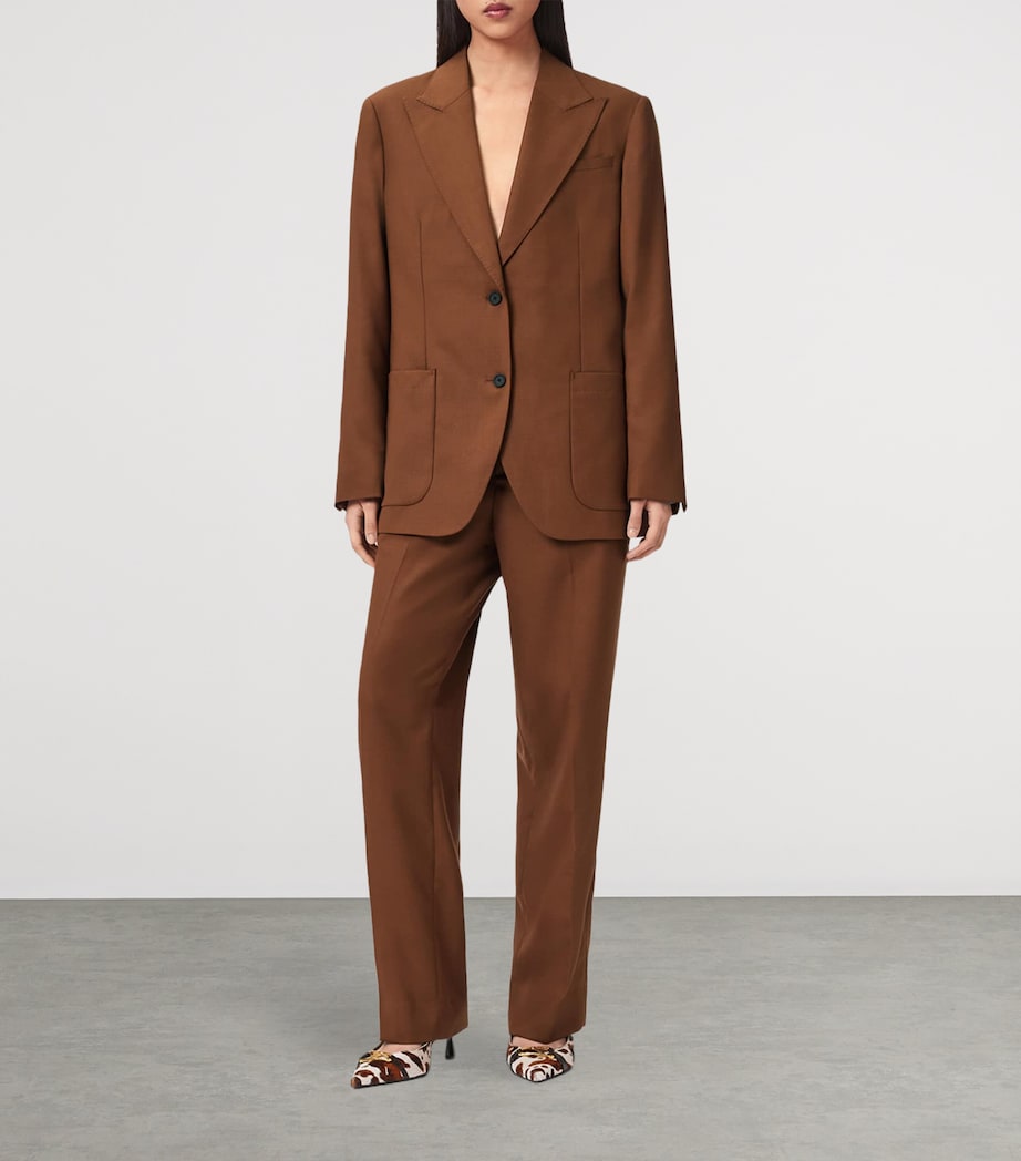 AllSaints Womens Wool-Blend Beck Blazer Cognac Brown Image 2
