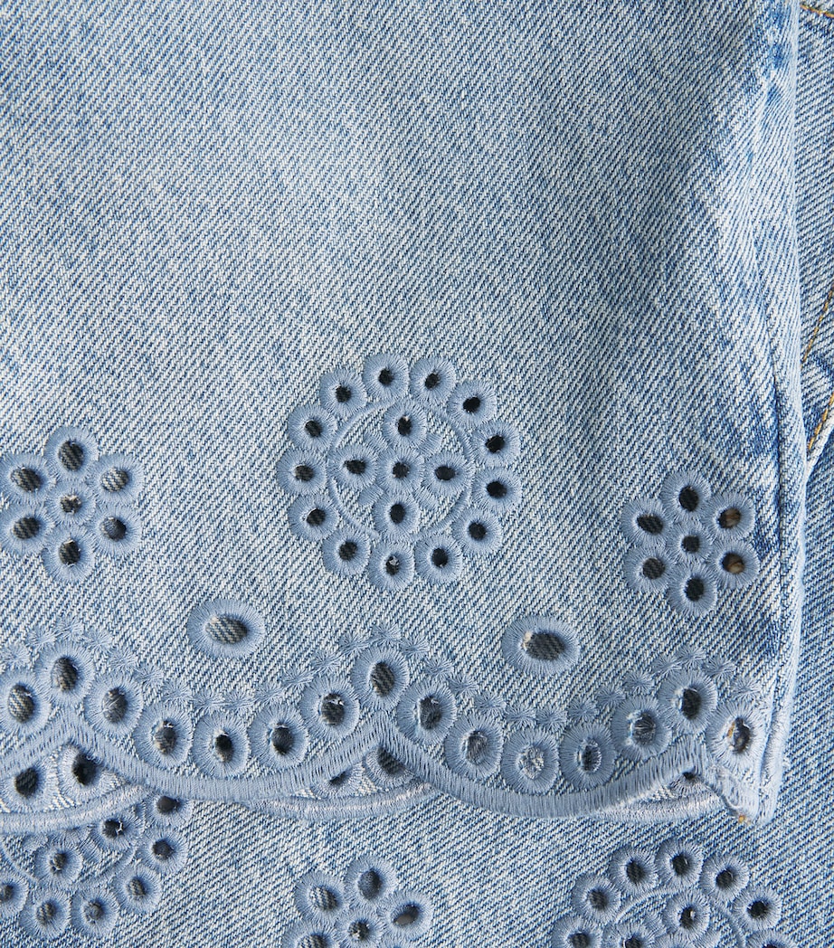 FRAME Womens The Long Hang Eyelet Denim Shorts Serene Image 6