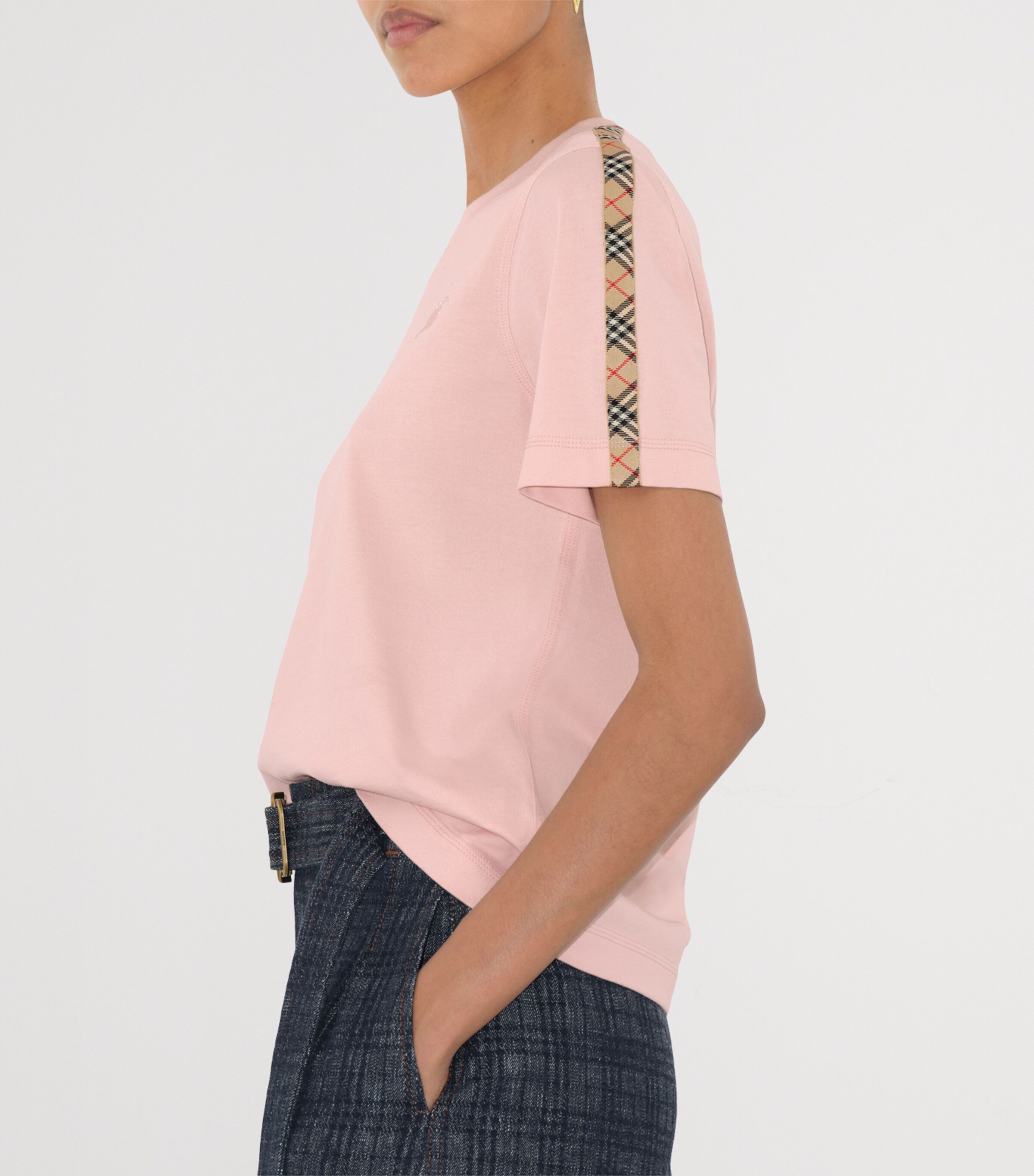 Burberry Womens Cotton Check-Trim EKD T-Shirt Bouquet Image 5