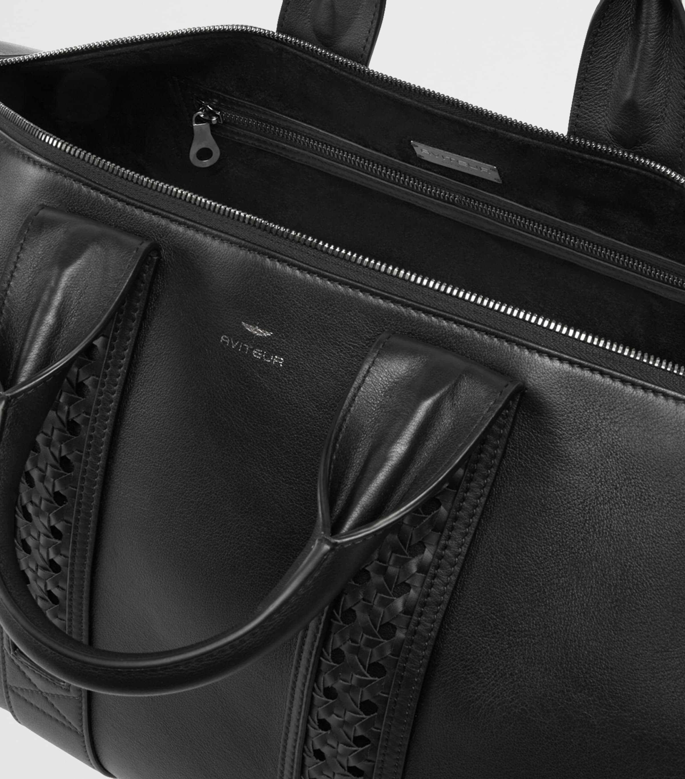 Leather Woven-Detail Holdall BLACK Image 6