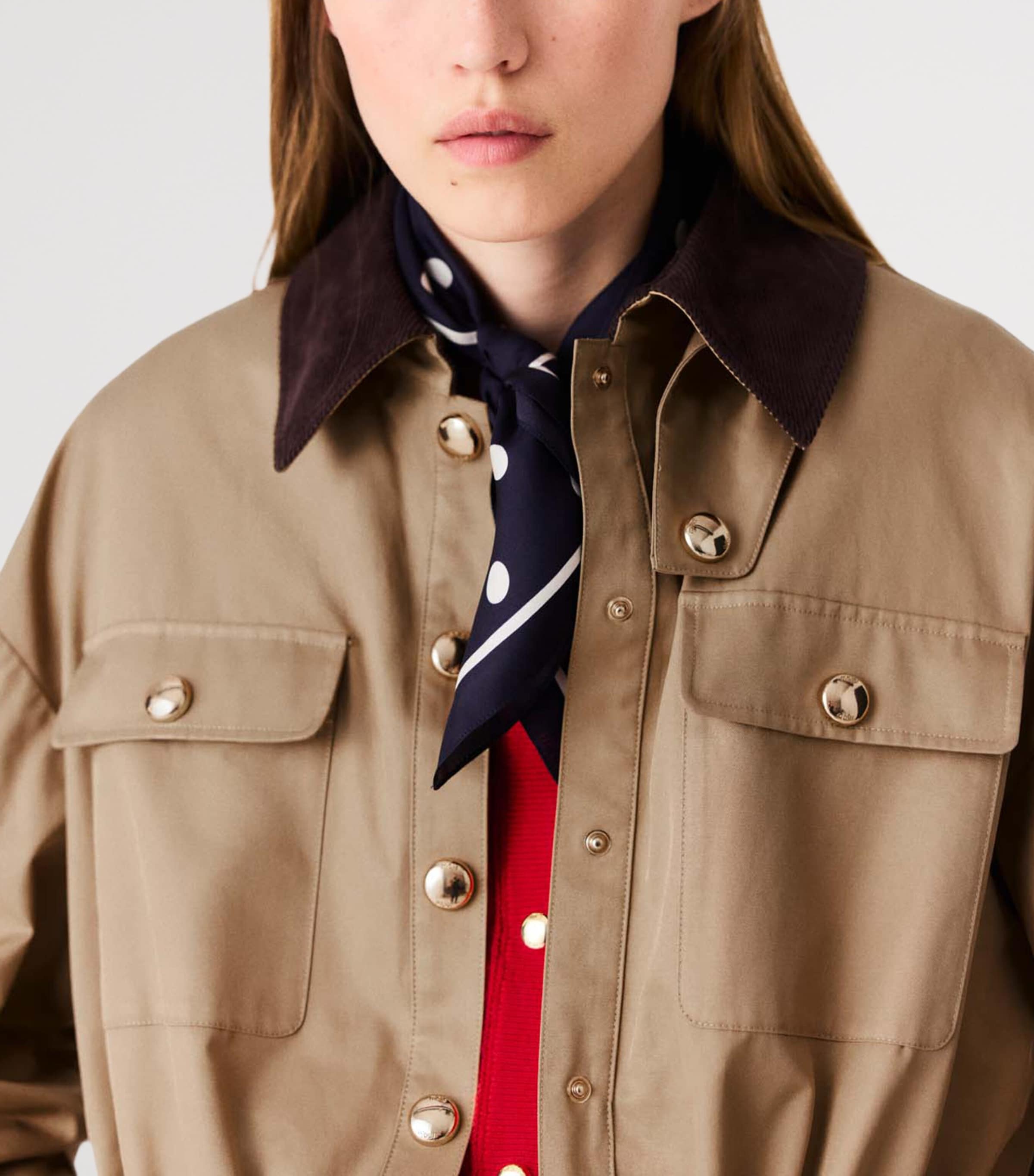Maje Womens Contrast-Collar Trench Coat Beige Image 8