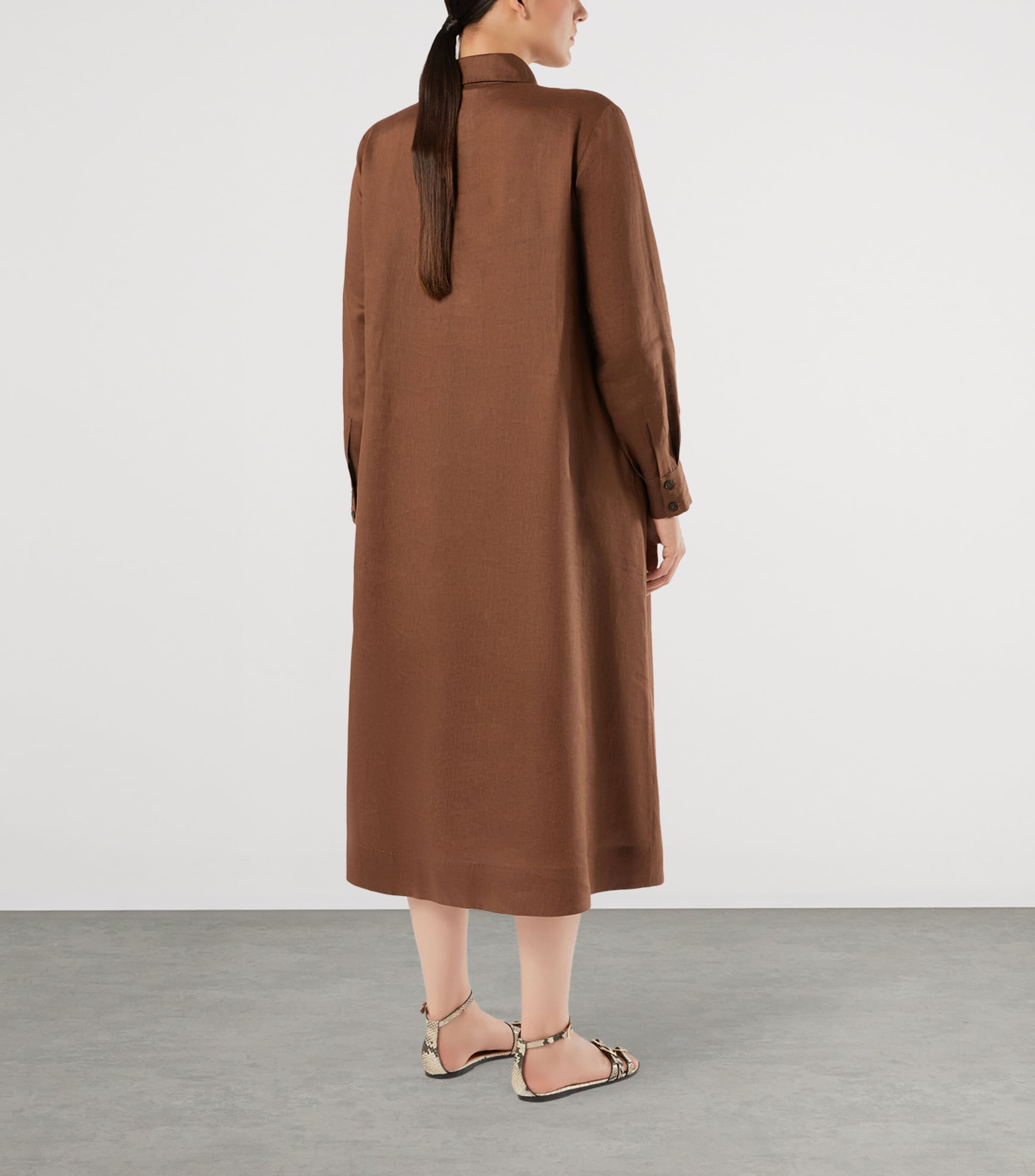 Marina Rinaldi Womens Linen Belted Midi Shirt Dress Cocoa Image 4