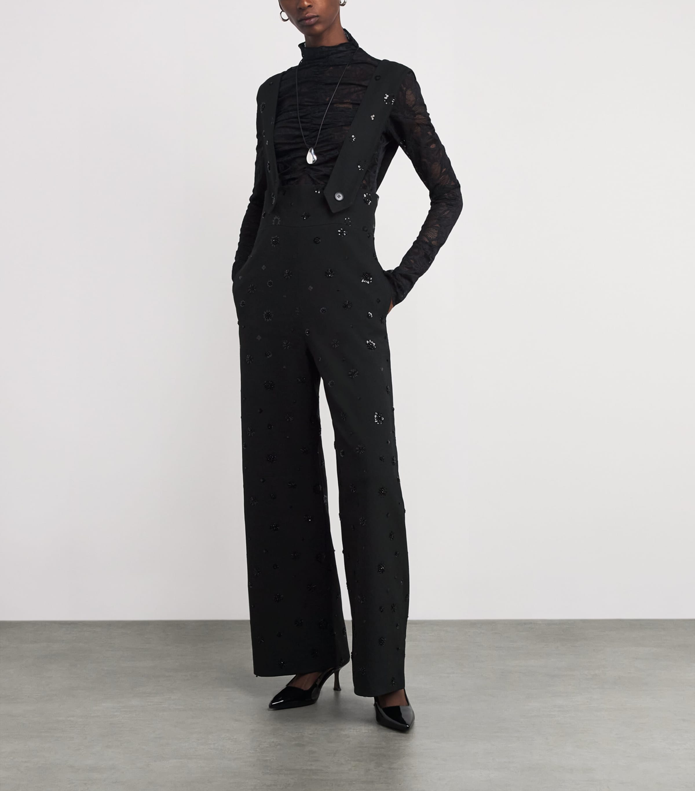 Embellished Straight Dungarees BLACK Image 2