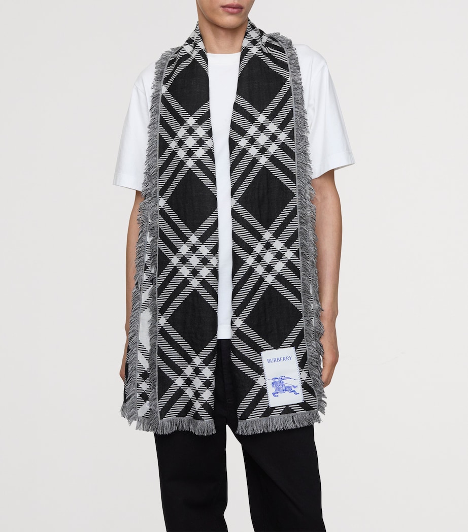Silk-Wool Wide Check Scarf BLACK/CALICO Image 5
