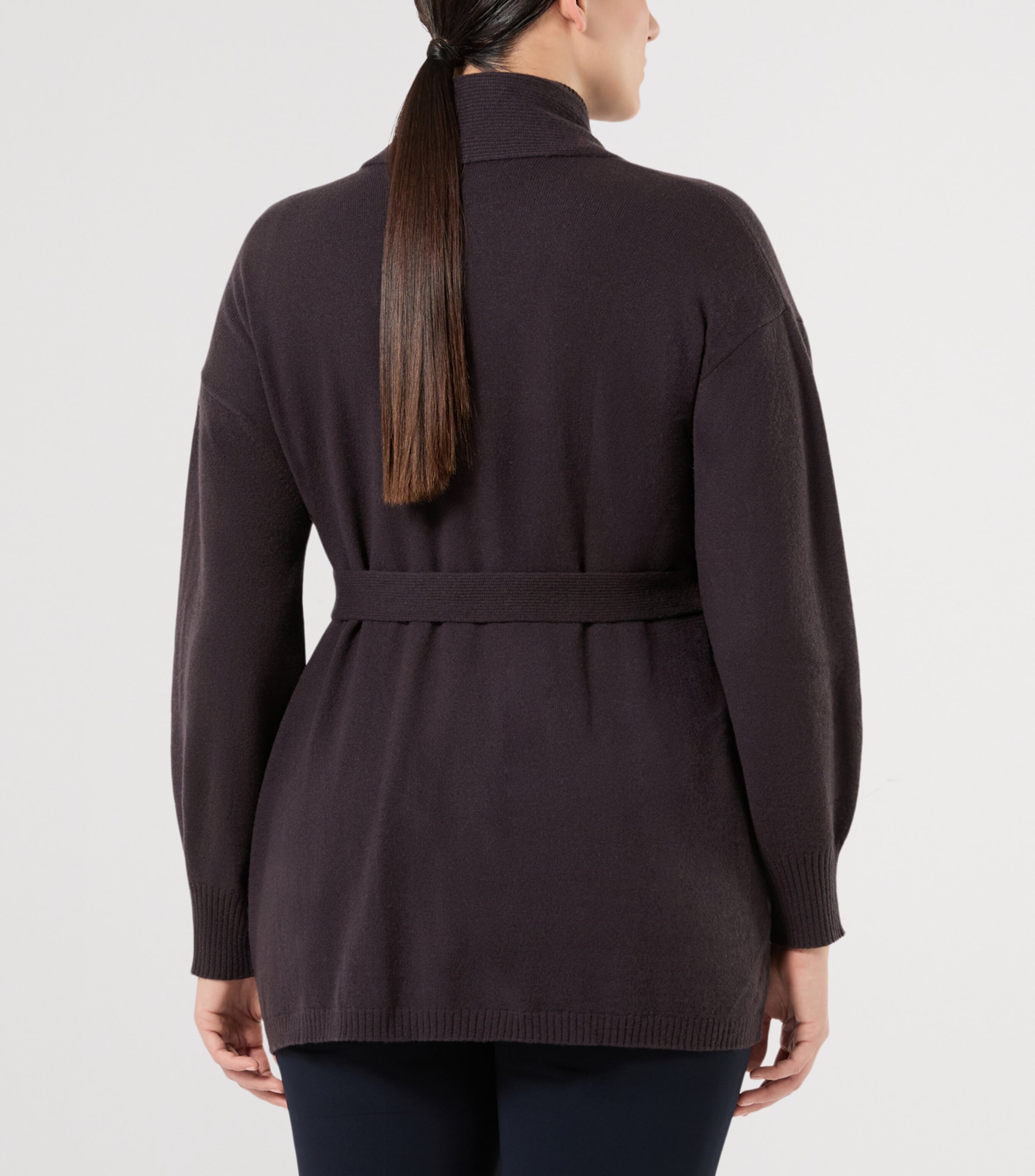 Marina Rinaldi Womens Cashmere Tie-Belt Cardigan Brown Image 4