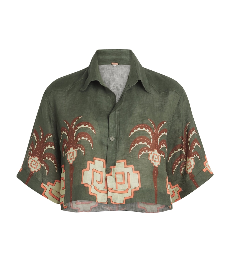 Linen Cropped Cumbi Shirt GREEN/CHOCOLATE/PINK Image 1