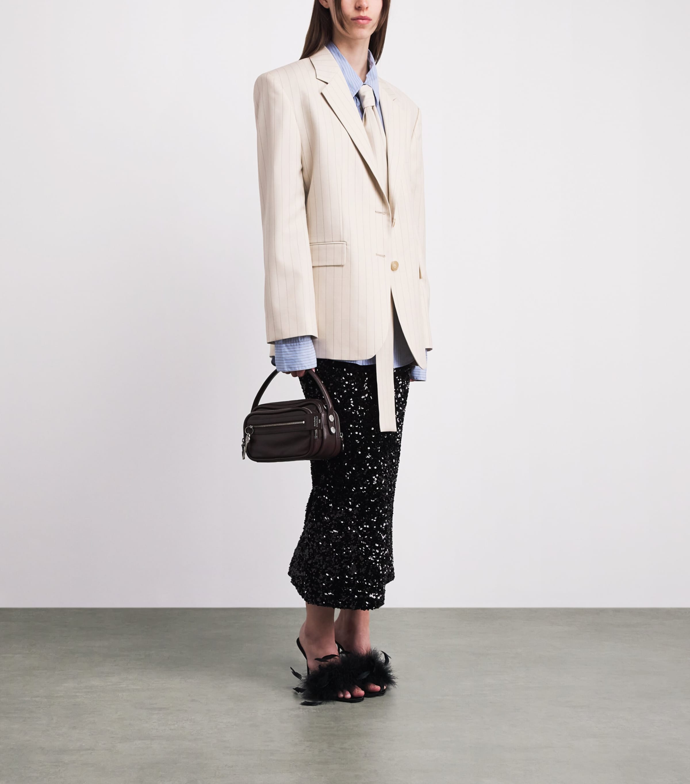Acne Studios Womens Wool Pinstripe Scarf Blazer Cream Beige Image 2