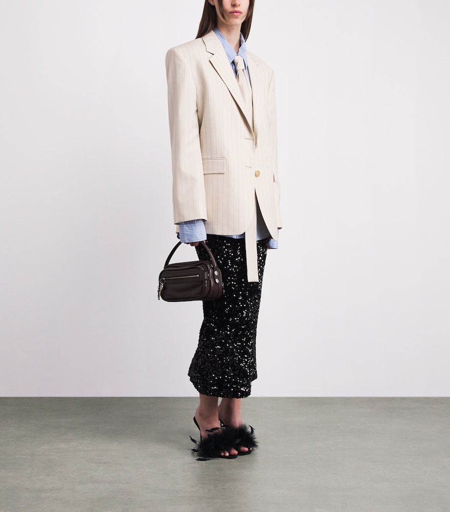 Acne Studios Womens Wool Pinstripe Scarf Blazer Cream Beige Image 2