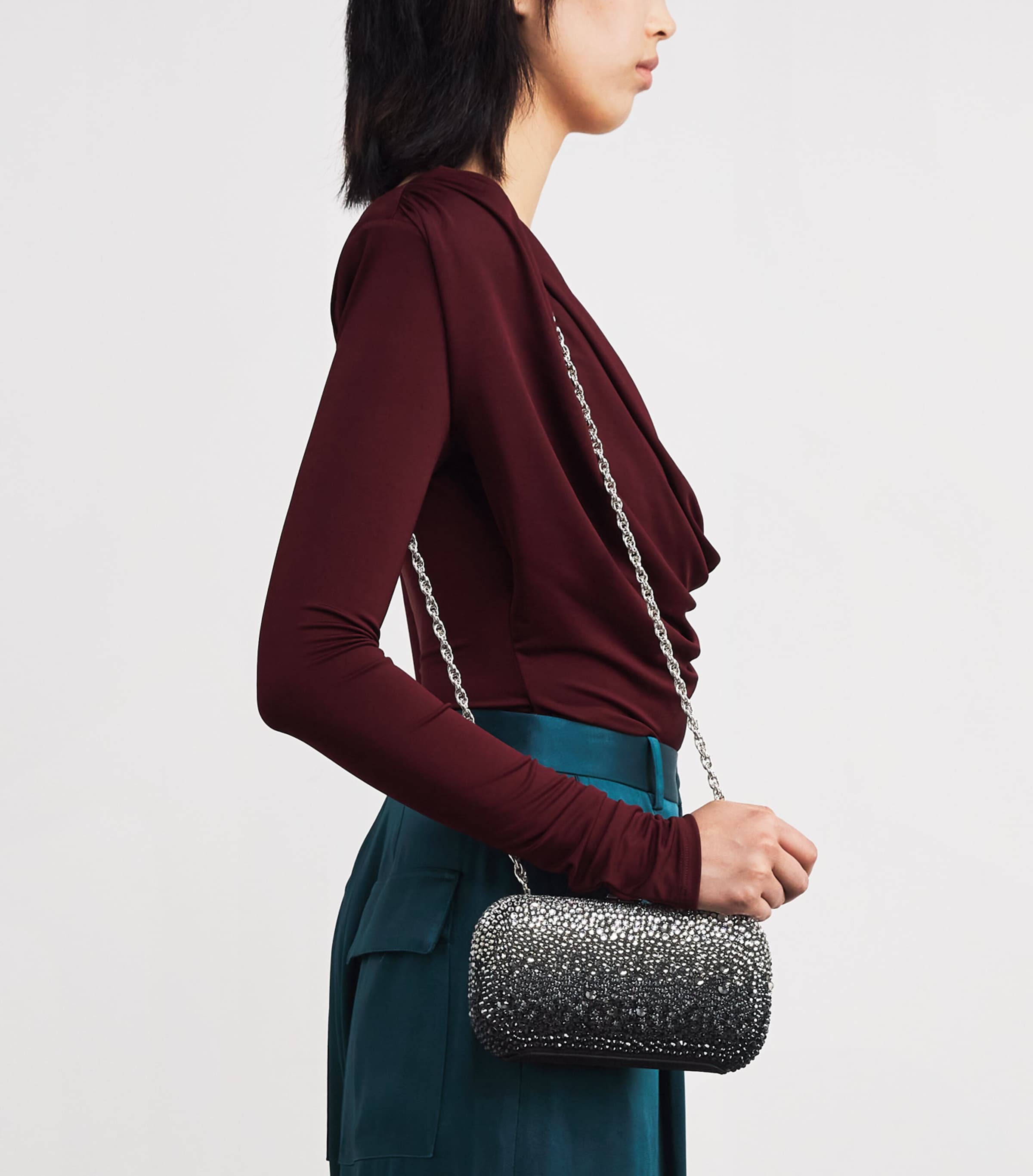 Satin Embellished Clutch Bag 0106 BLACK SATIN Image 5