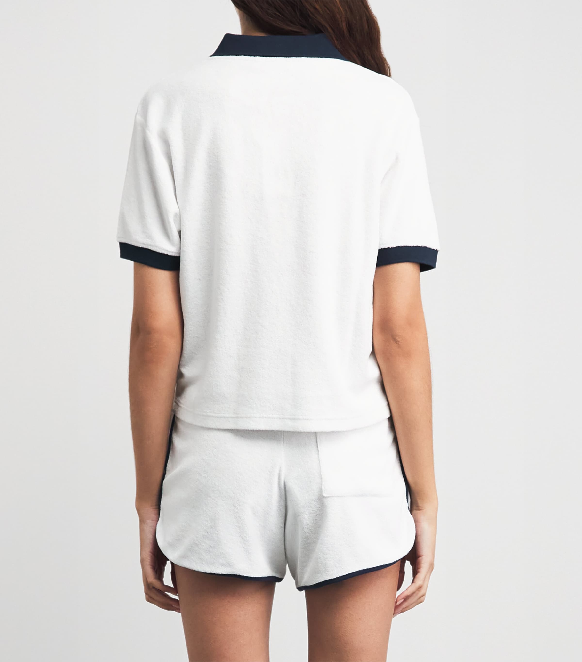 Sporty & Rich Womens Terry Cotton Signature Logo Polo Shirt White/dark Navy Image 5