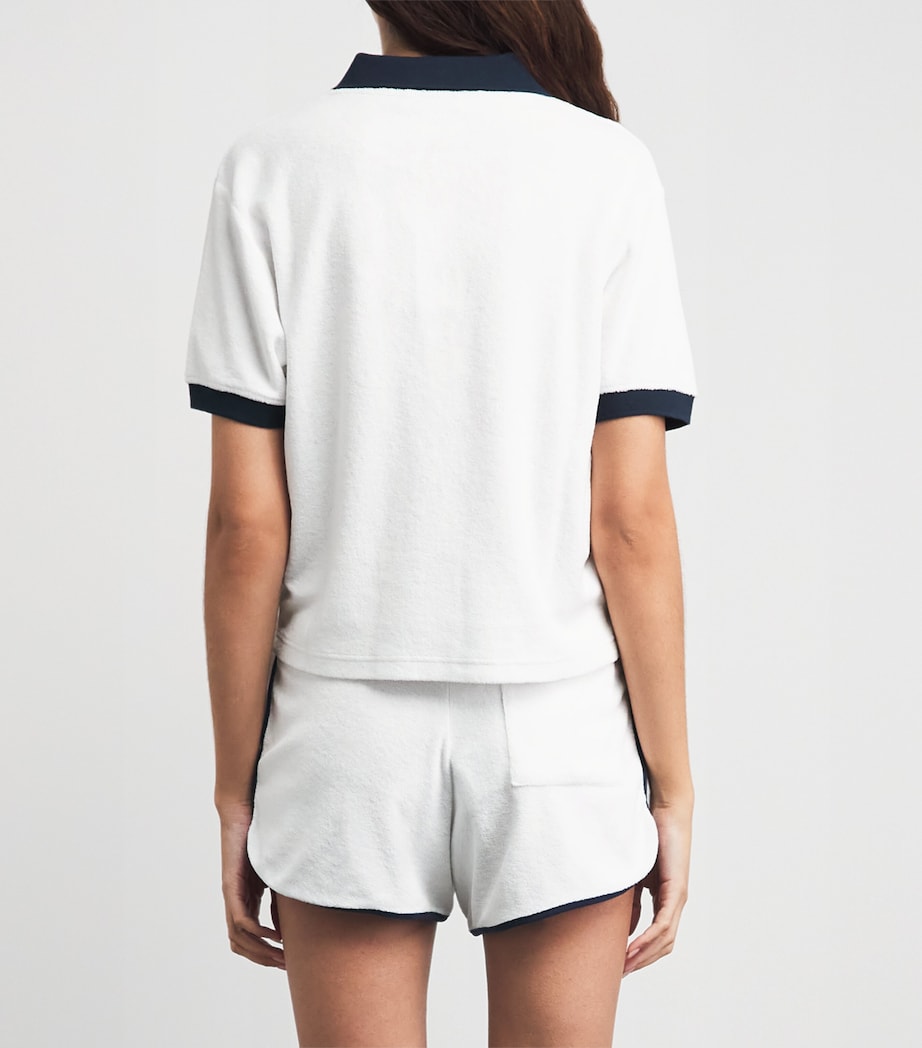 Sporty & Rich Womens Terry Cotton Signature Logo Polo Shirt White/dark Navy Image 5