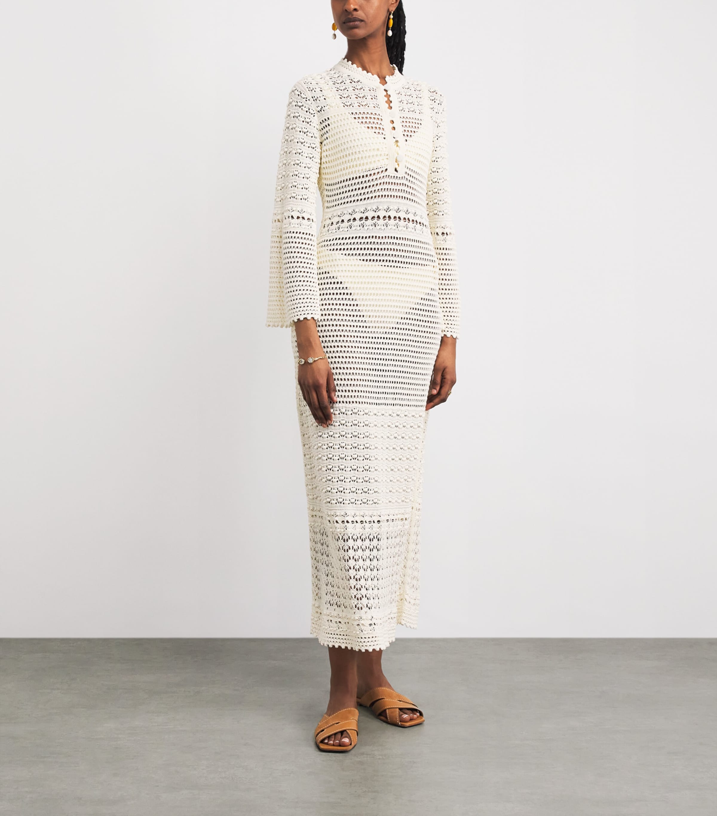 Eres Womens Crochet Madone Midi Dress Ecru Image 2