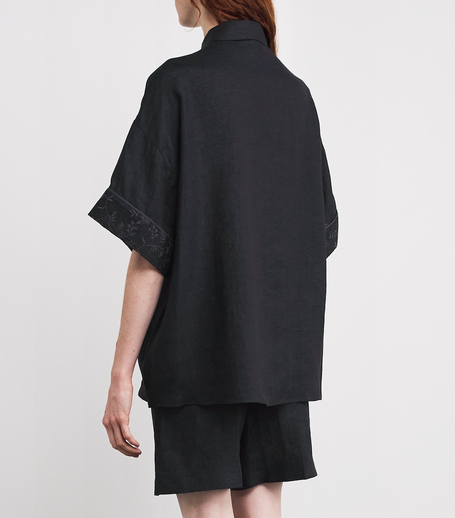Eleventy Womens x Harrods Linen Embroidered Collared Shirt Nero Image 4
