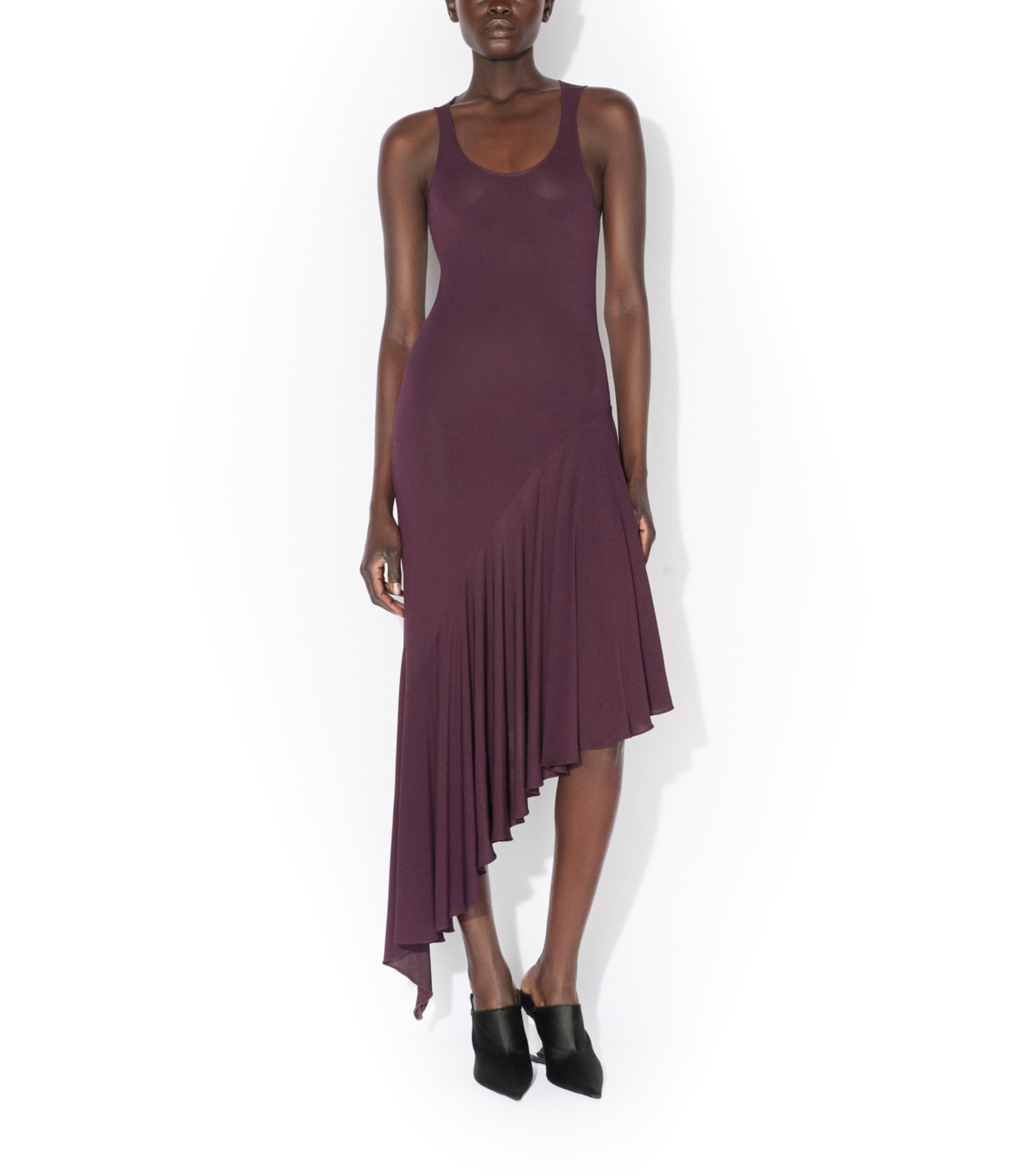 Alaïa Womens Jersey Asymmetric Midi Dress Bordeaux Image 6