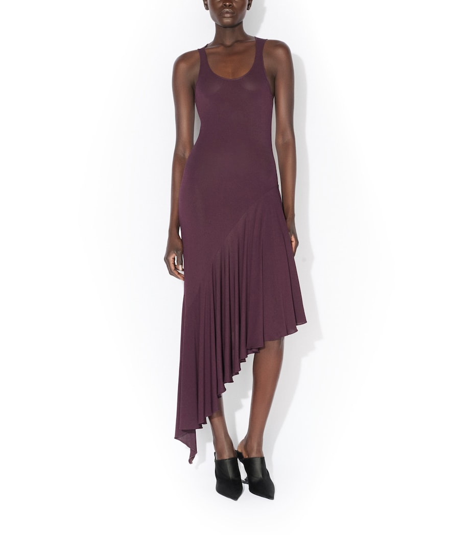 Alaïa Womens Jersey Asymmetric Midi Dress Bordeaux Image 6