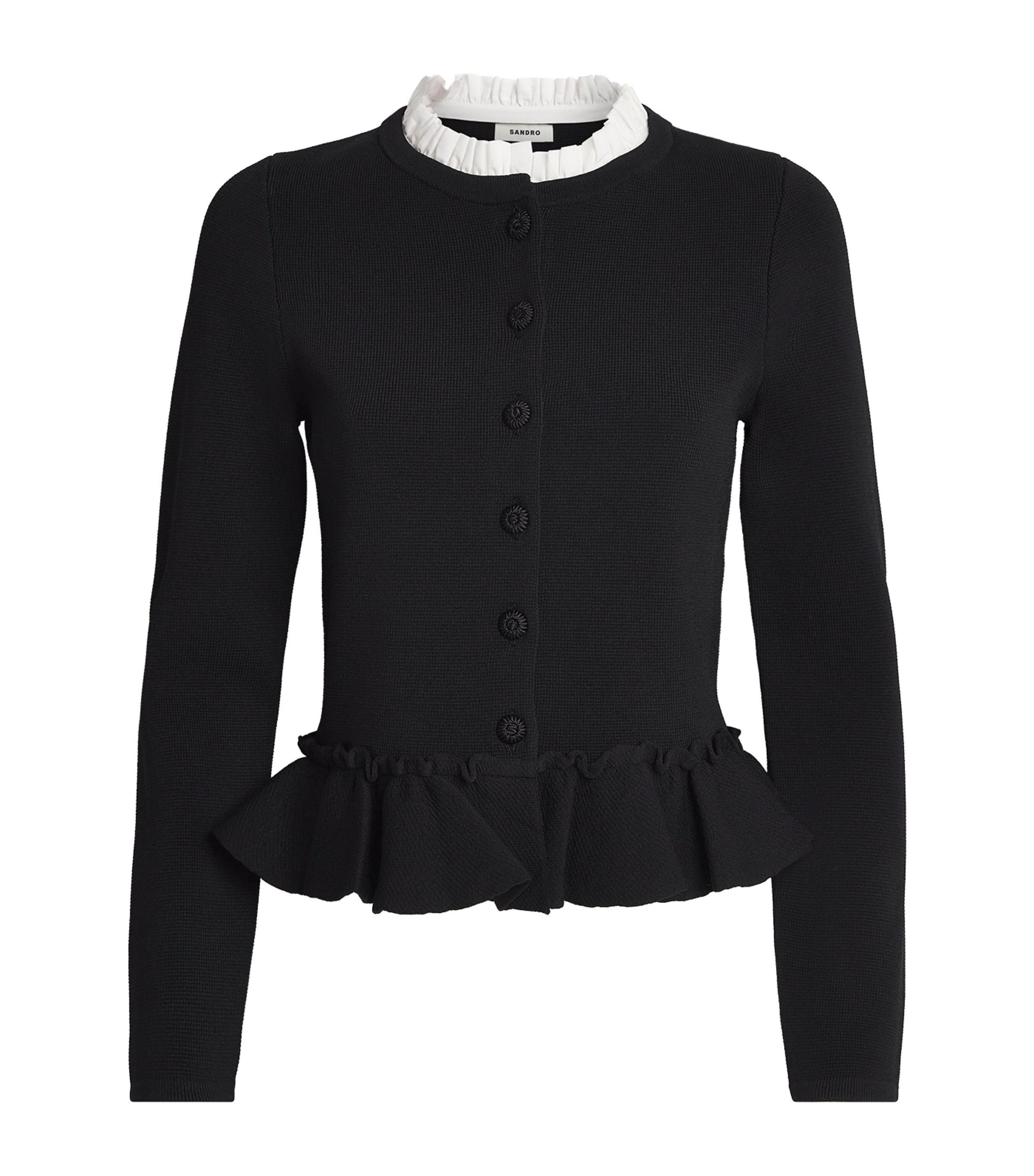 Sandro Paris Womens Detachable-Collar Peplum Cardigan Black Image 1