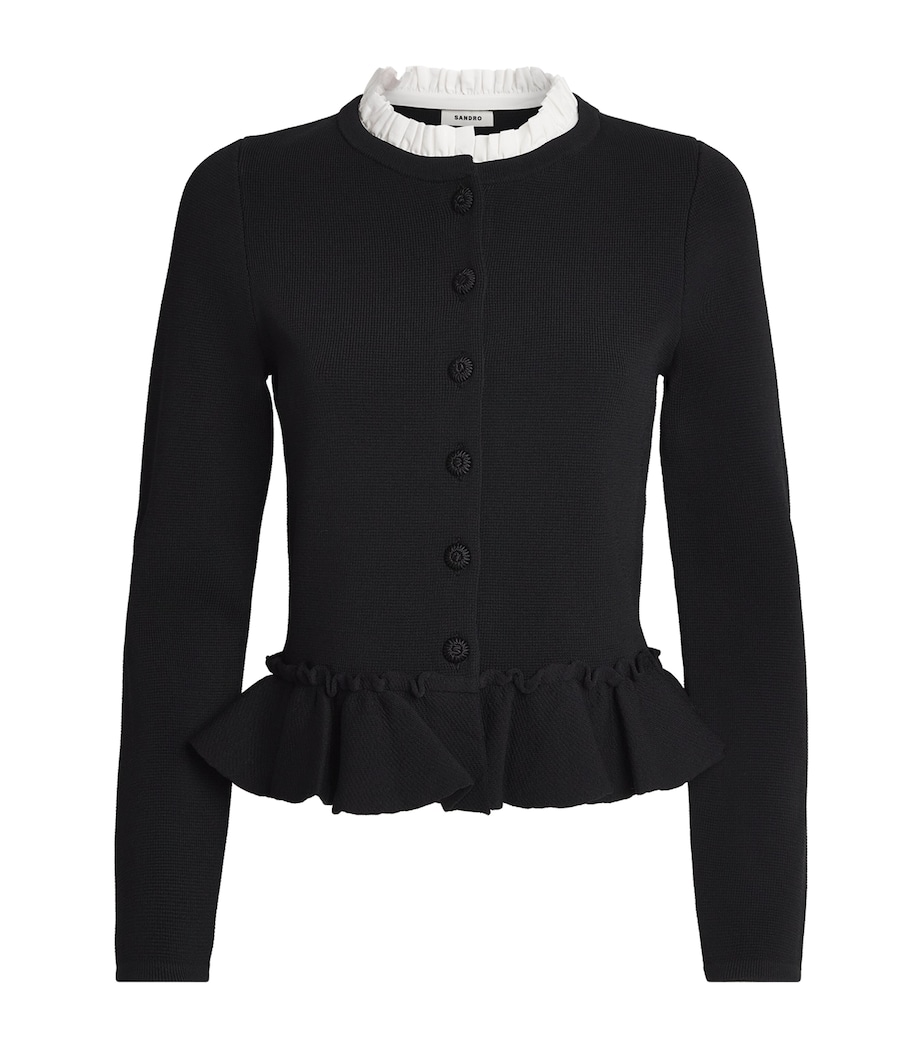 Sandro Paris Womens Detachable-Collar Peplum Cardigan Black Image 1
