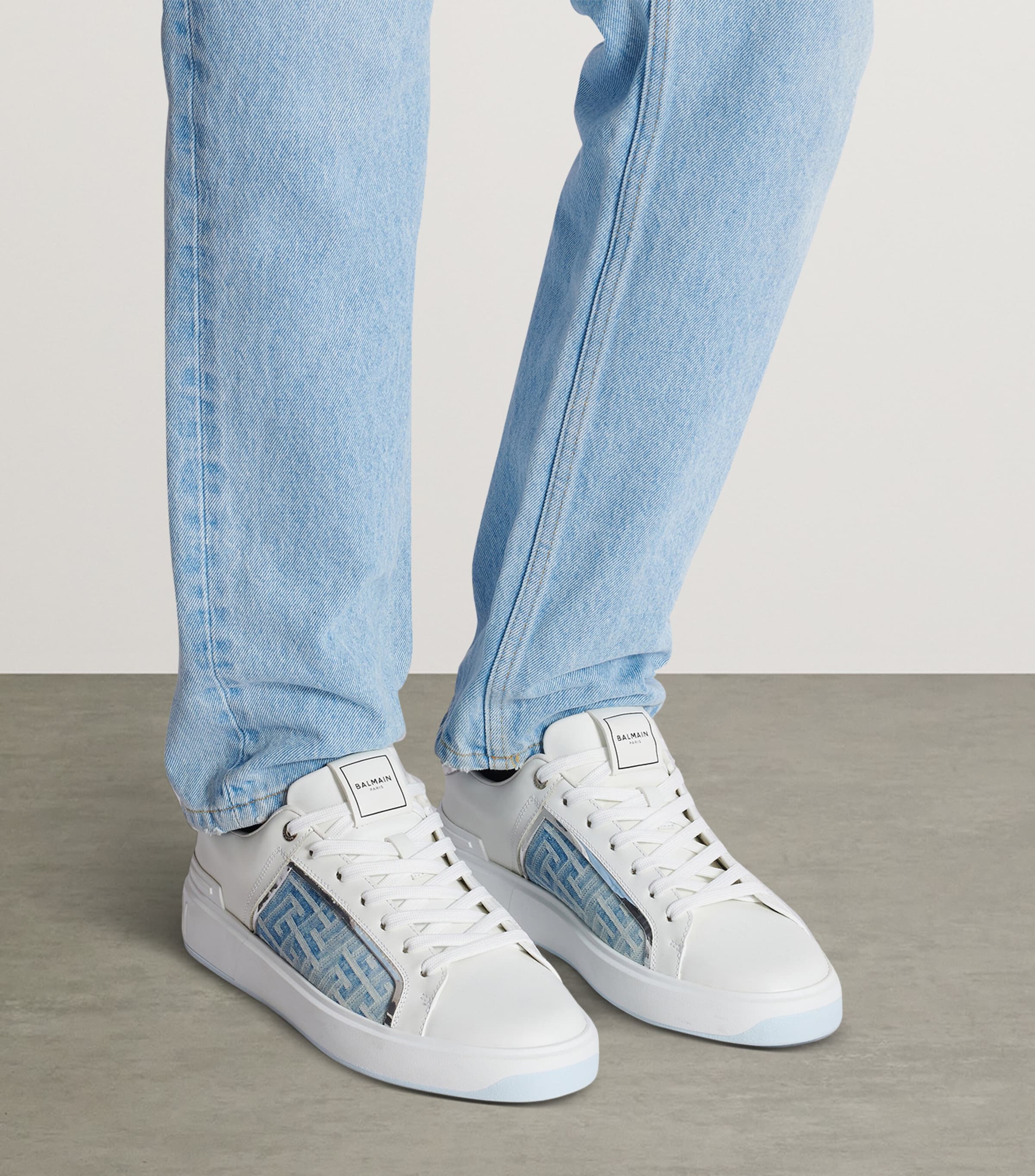 Balmain Leather-Denim B-Court Sneakers Bleu Denim/blanc Image 3