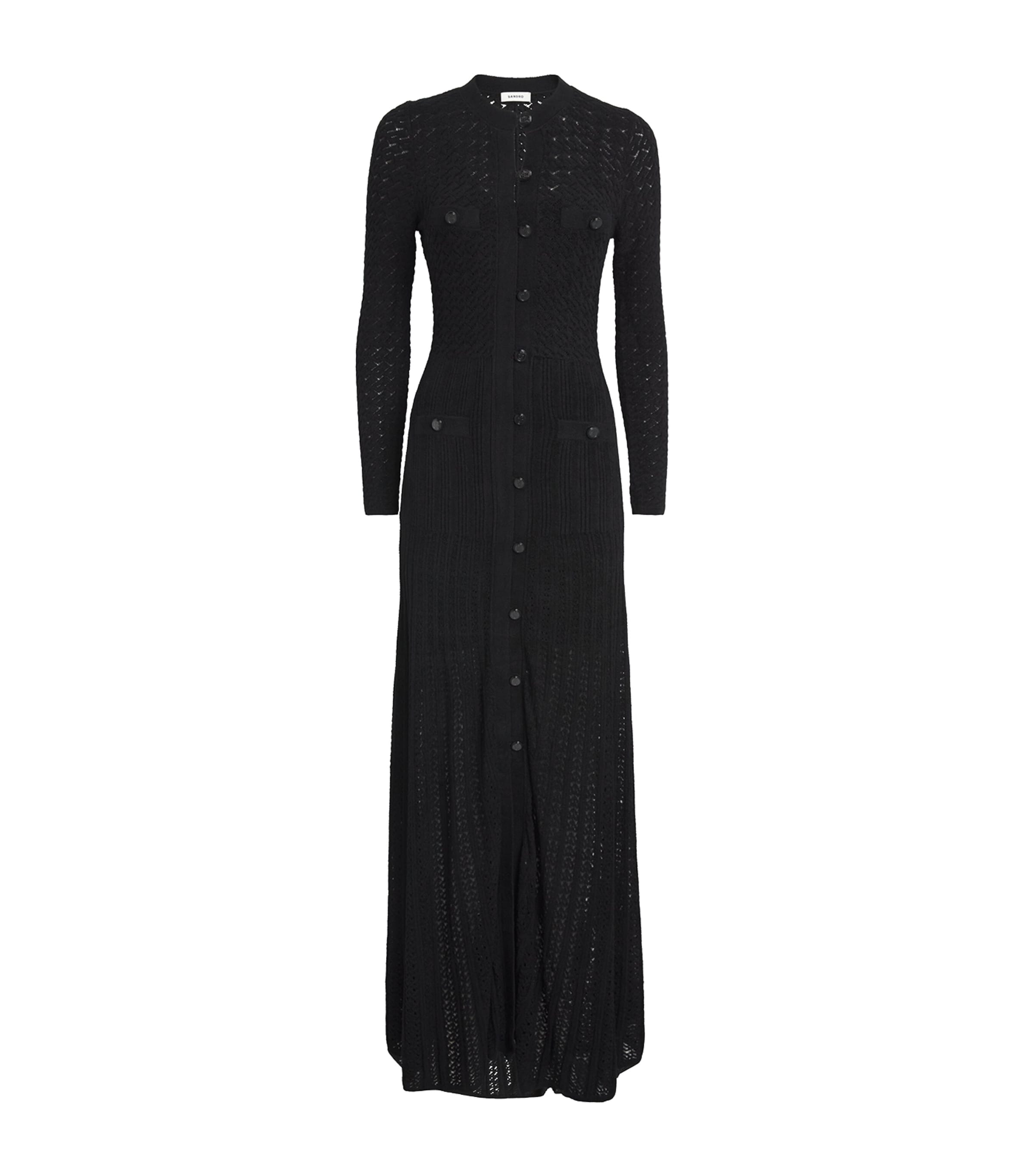 Shop Sandro Knitted Openwork Maxi Dress In Black