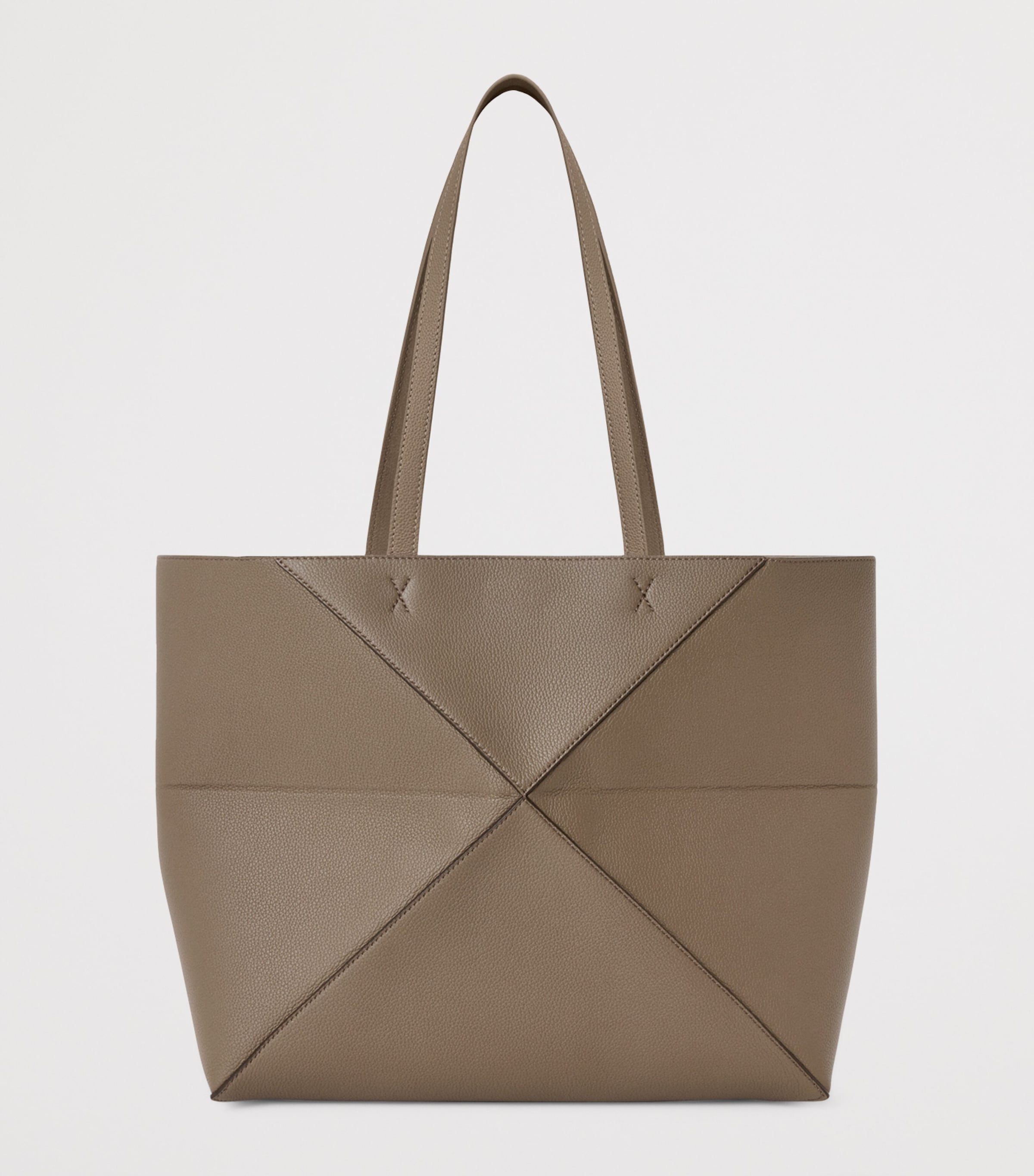 Medium Leather Puzzle Fold Tote Bag TAUPE Image 3