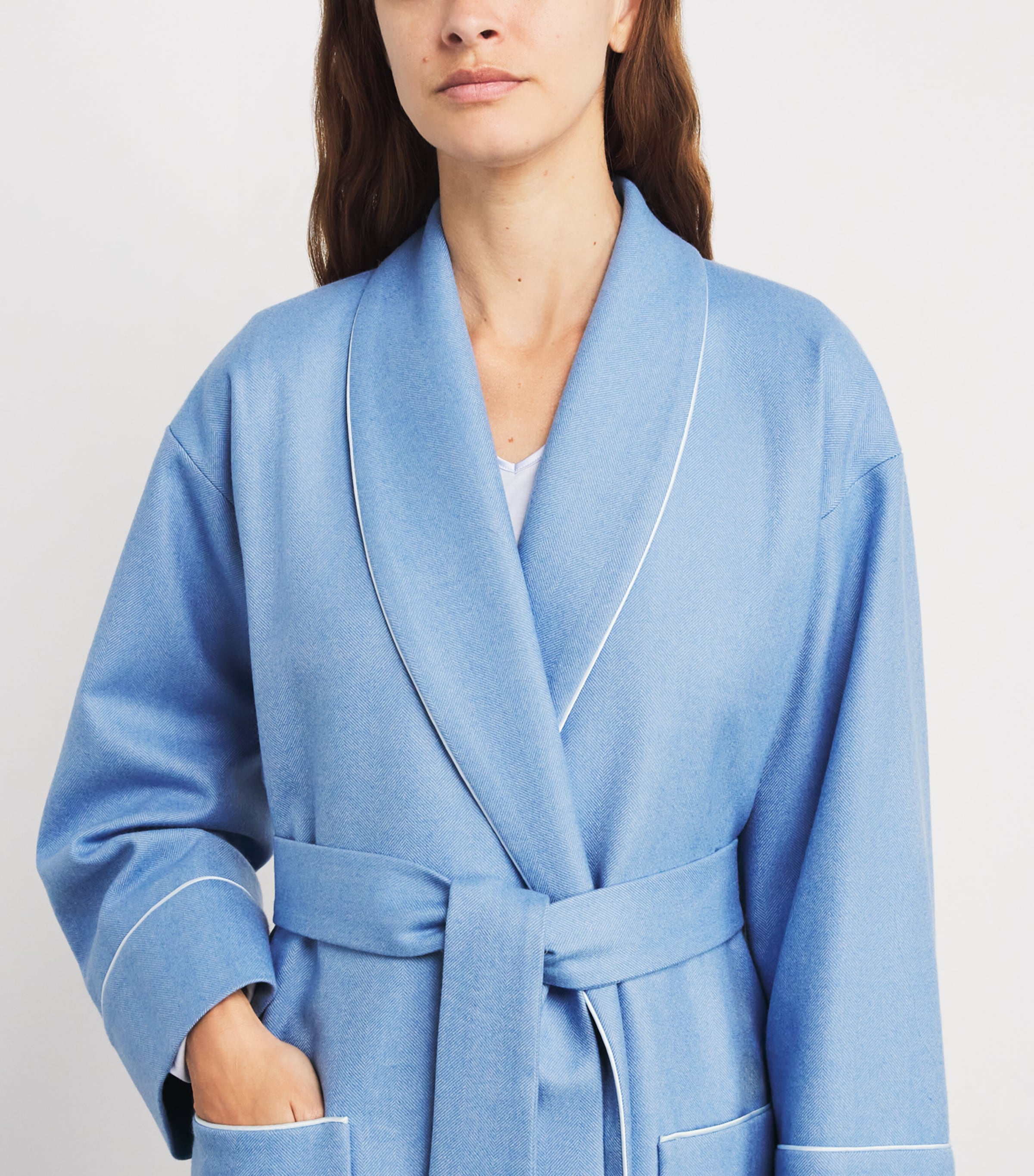 Merino Wool Herringbone Dressing Gown BLUEBELL Image 6