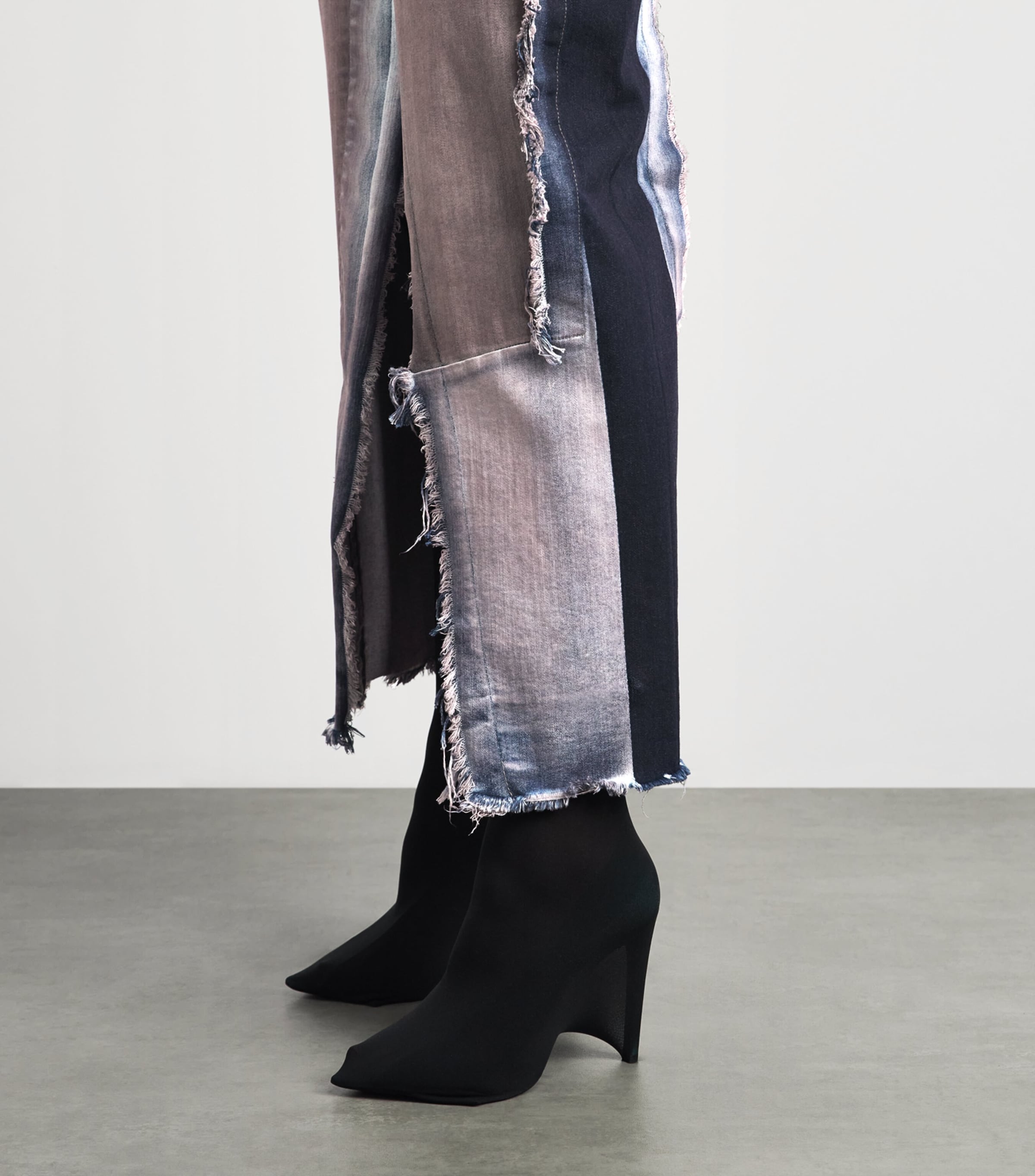 Rick Owens Womens Distressed Denim Midi Skirt Combo Image 3