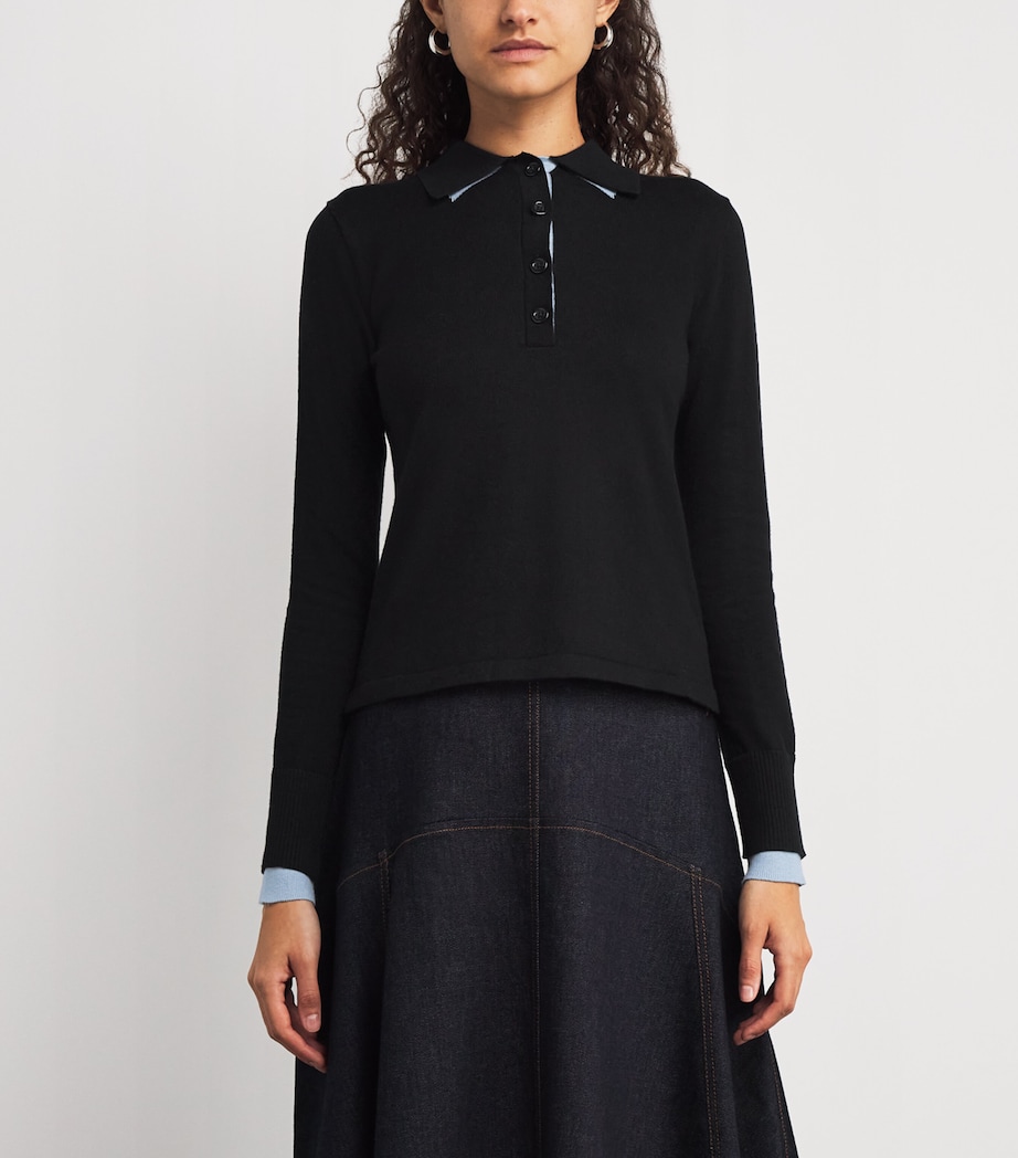 Cotton-Cashmere Polo Sweater BLACK Image 3