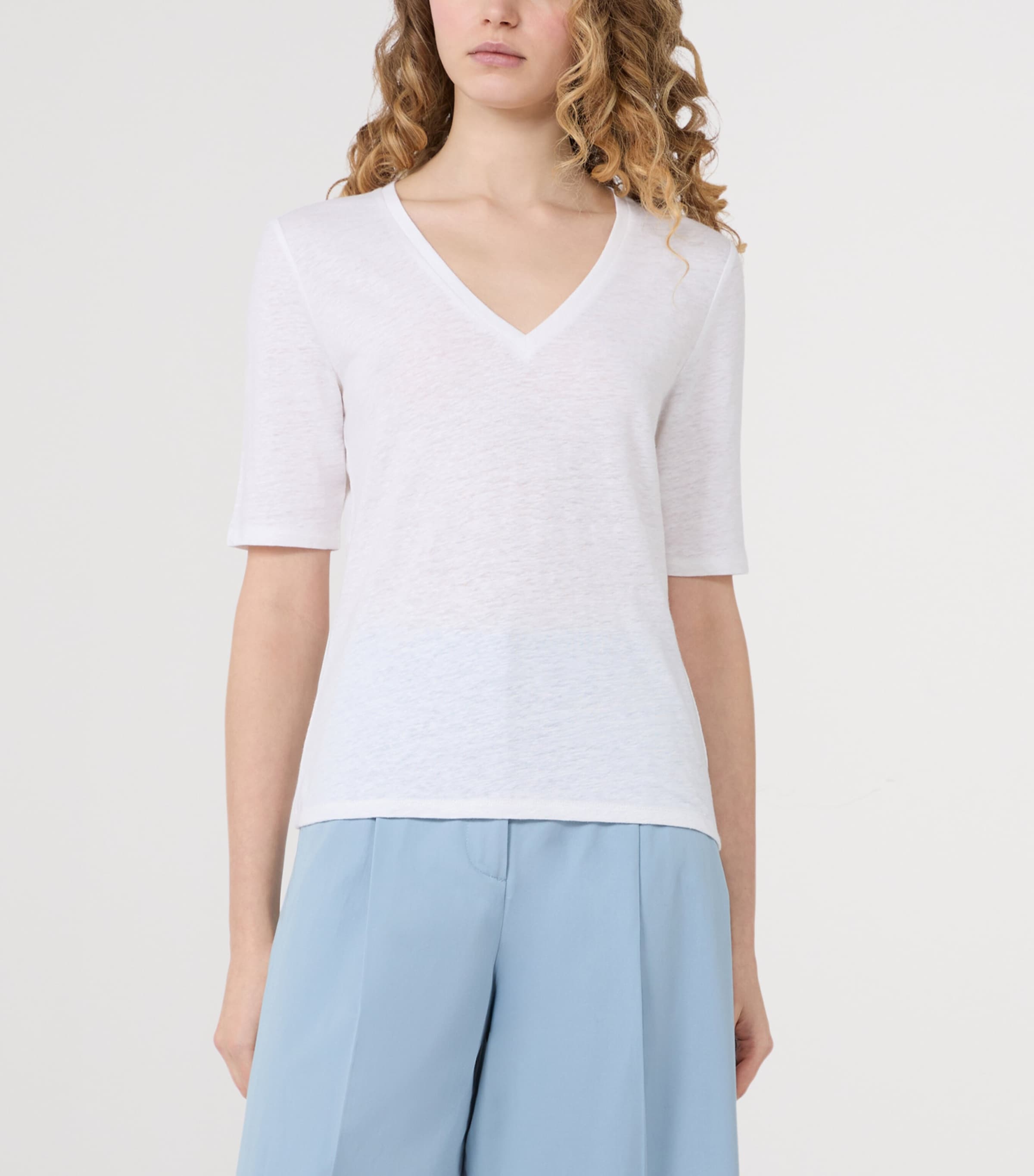 Weekend Max Mara Womens Linen-Blend T-Shirt White Image 2