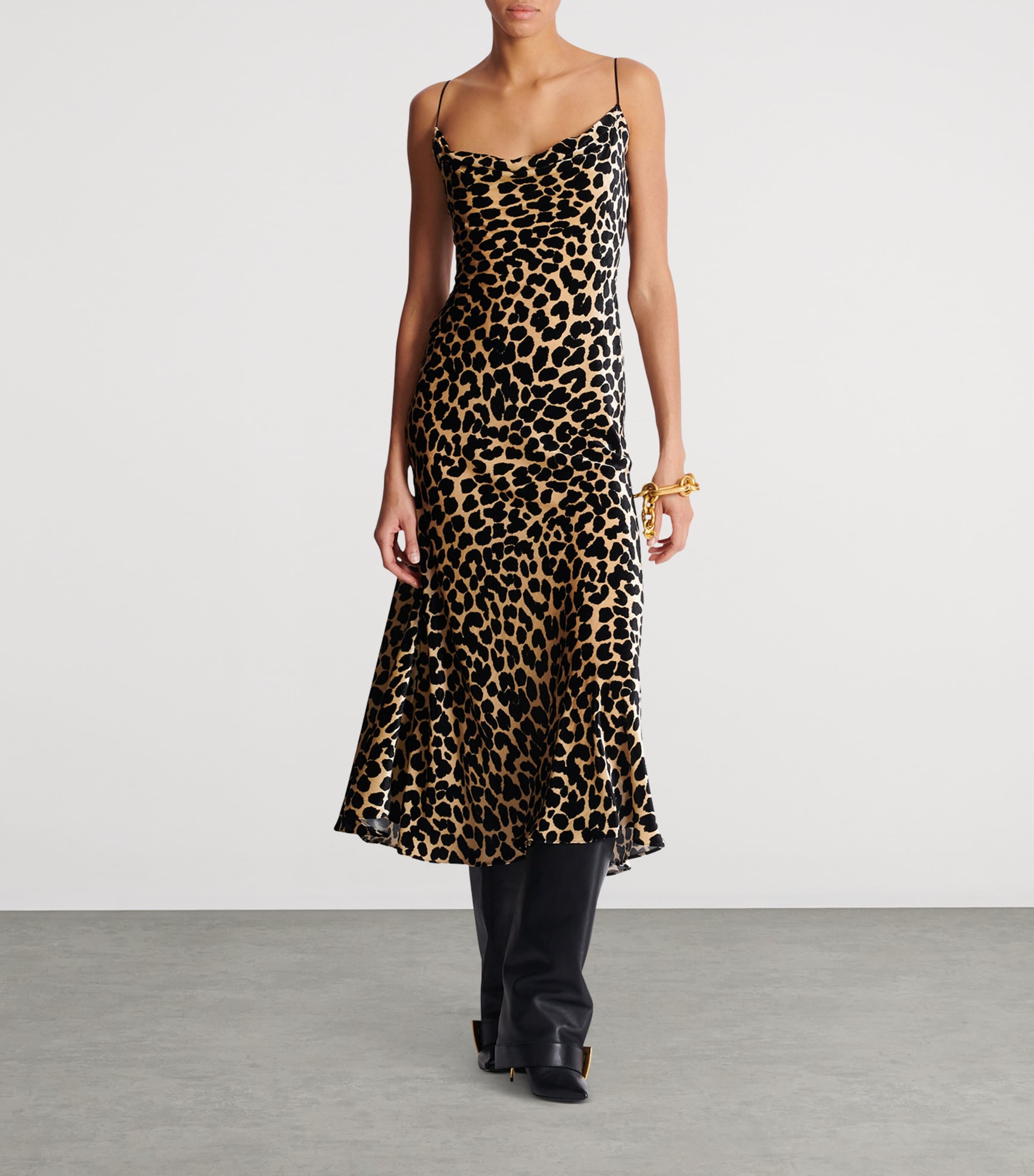 Velvet Leopard Print Midi Dress GBA BEIGE/NOIR Image 5