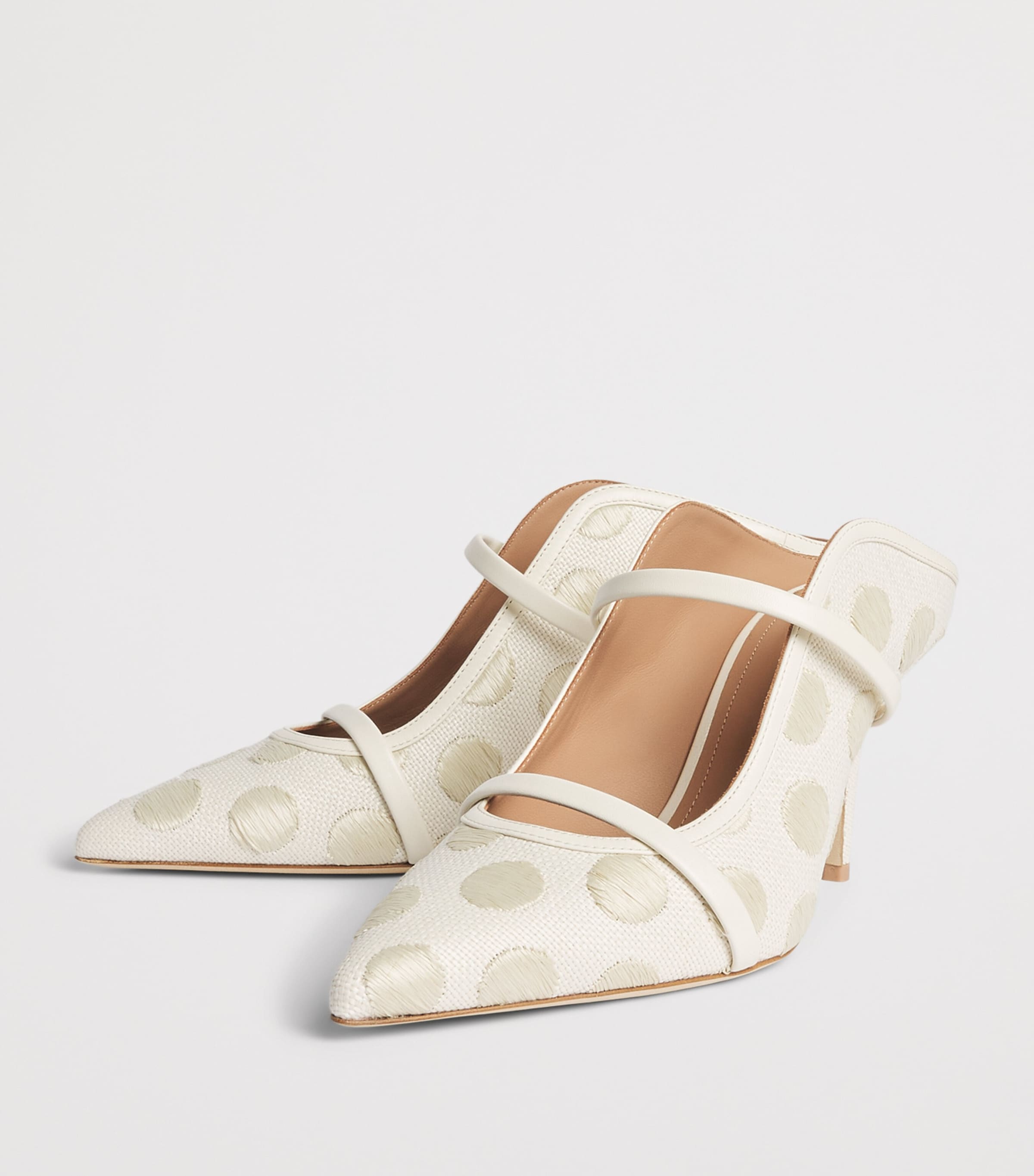 Malone Souliers Raffia-Leather Maureen Heeled Mules 70 Cream Image 3