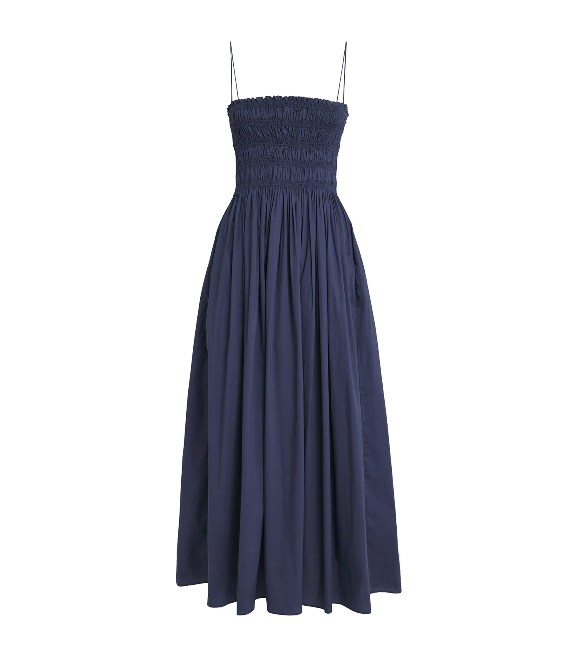 Matteau Blue Organic Cotton Shirred Midi Dress | Harrods US